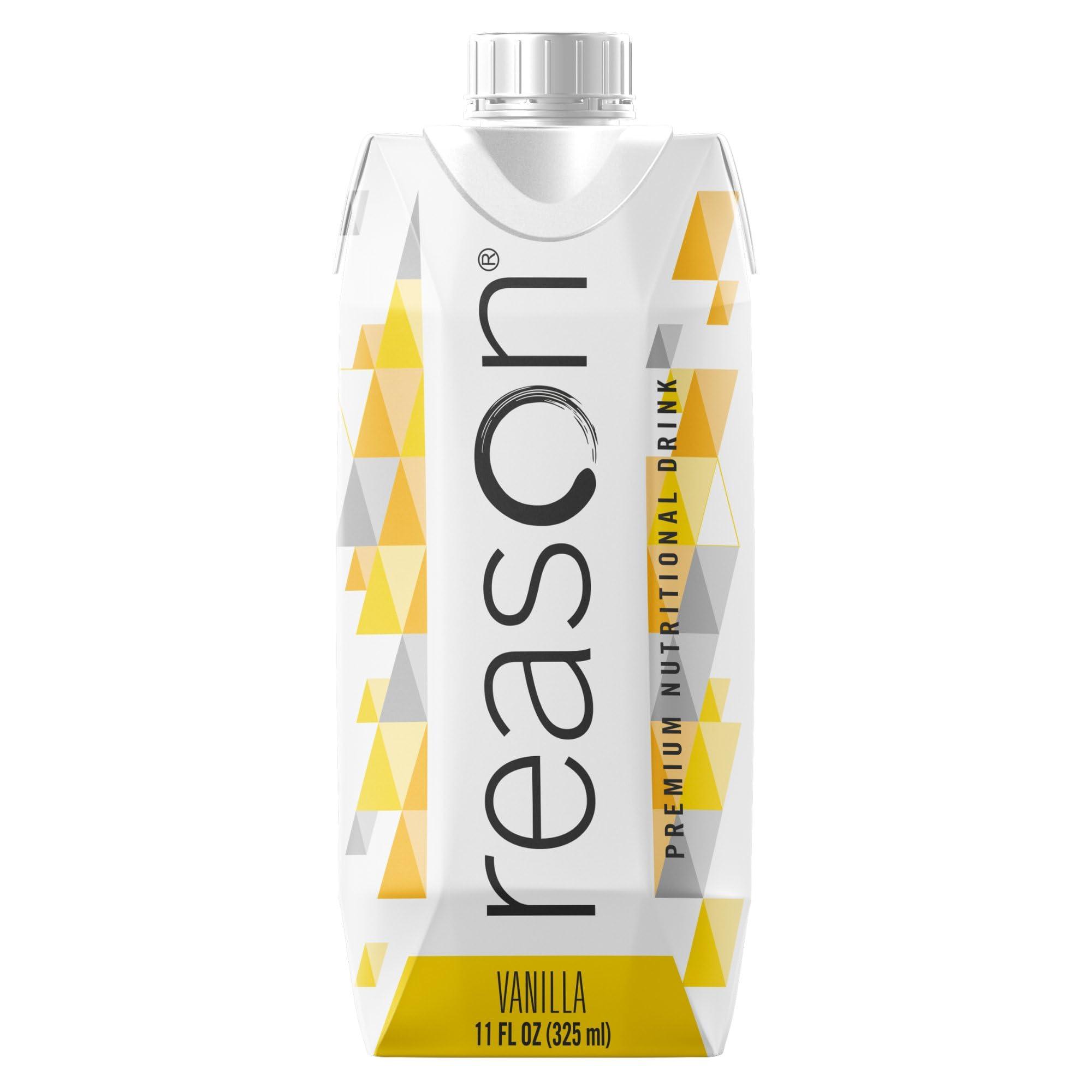 Reason Reason Premium High Calorie Protein Drink - Free of Soy, Gluten, Artificial Flavors, Sweeteners - Lactose-Friendly - Great for Tube-Feeding - Vanilla, 11 oz, 12 Count