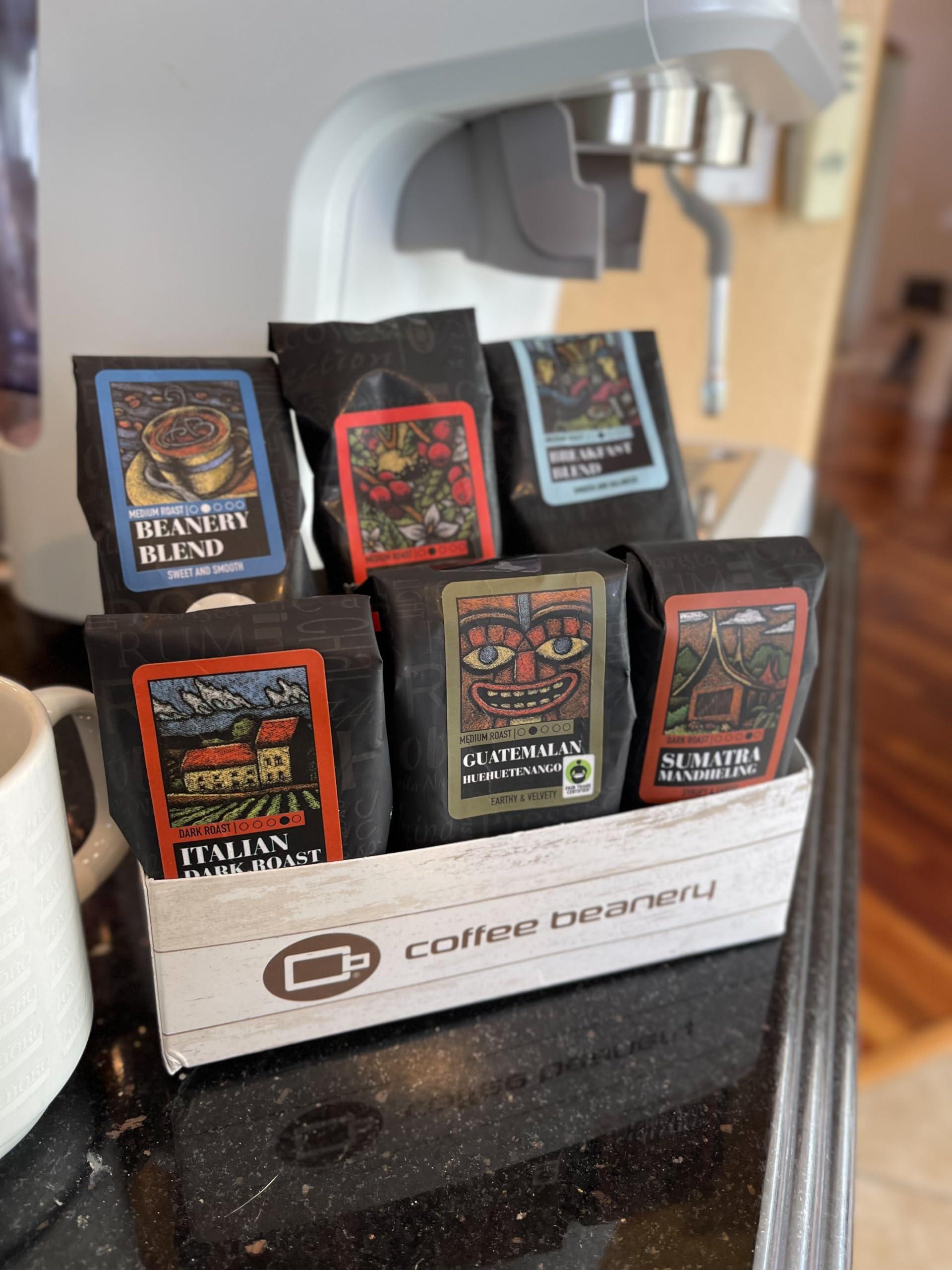 Coffee Beanery Right Roast Coffee Sampler, 6 - One Pot Sample Bags of coffee, light, medium and dark roasts