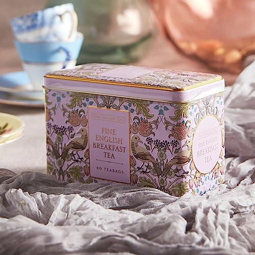 New English Teas New English Teas Song Thrush and Berries Tea Tin in Pink with 40 English Breakfast Teabags