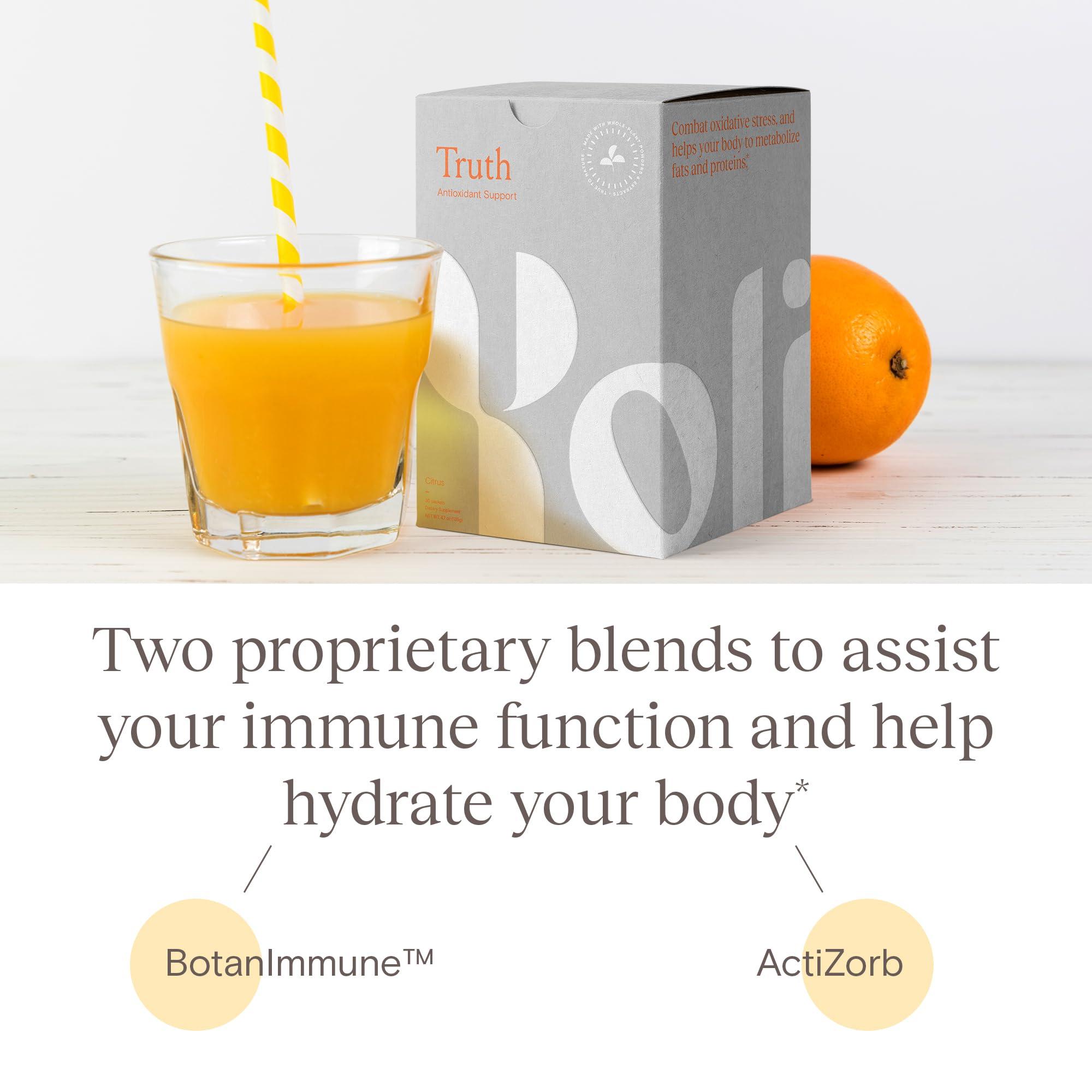 Yoli Yoli Truth Antioxidant and Immune Support Supplement with Vitamin C, Botanicals, Superfruits, and Minerals - Citrus, 30 Packets