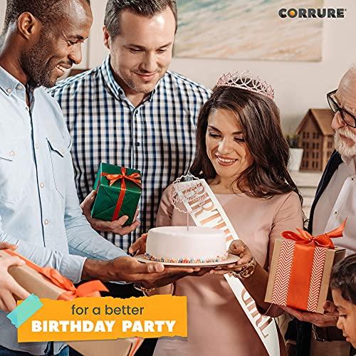 CORRURE CORRURE 'Birthday Girl' Sash, Rhinestone Tiara, and Cake Topper Set - Happy Birthday White Glitter Sash and Crown for Women's Sweet 16, 18th 21st 25th 30th 40th 50th or Any Other Bday Party