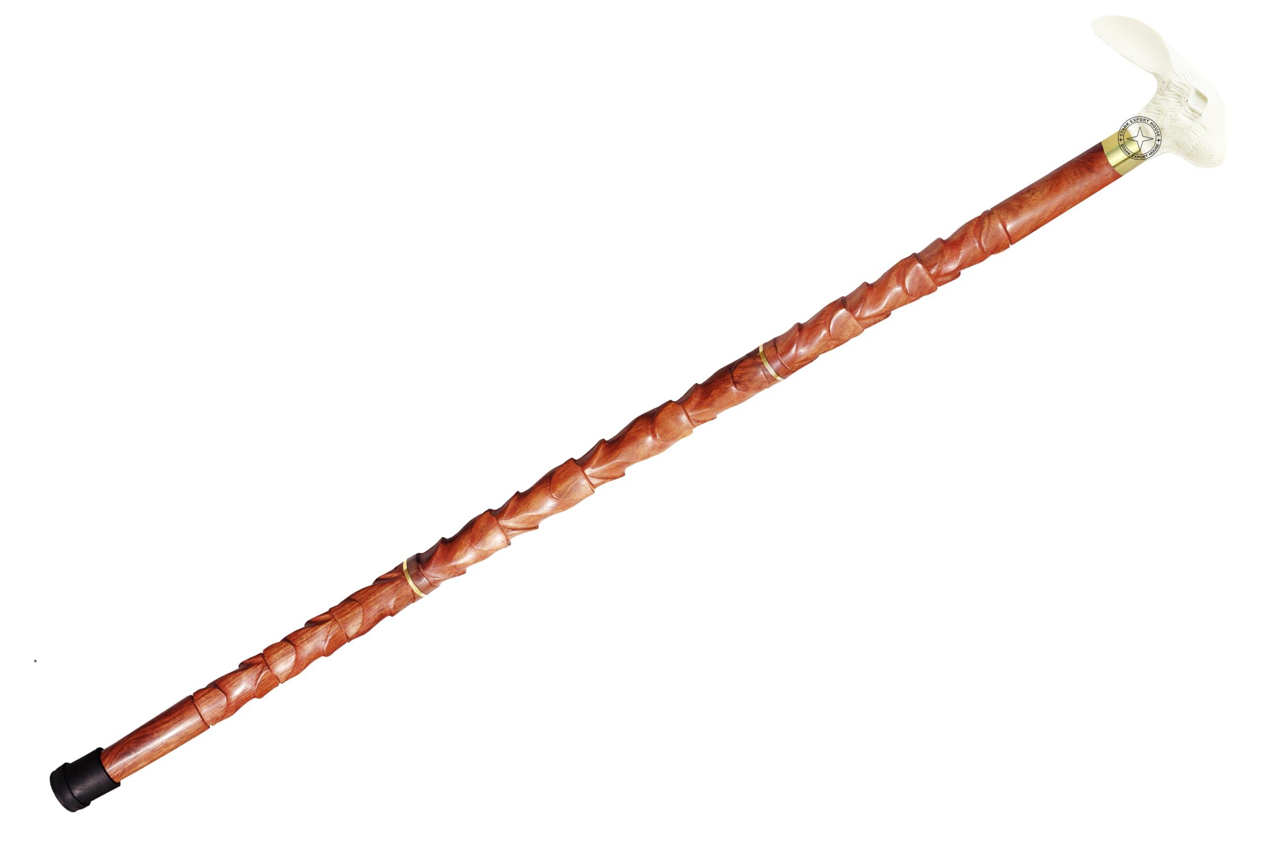 Stark Export House Nickel Brass Walking Cane Rosewood Designer Wooden Walking Stick with Brass Handle Gift for Men & Women 37 inch (SWER) (Brown 4)