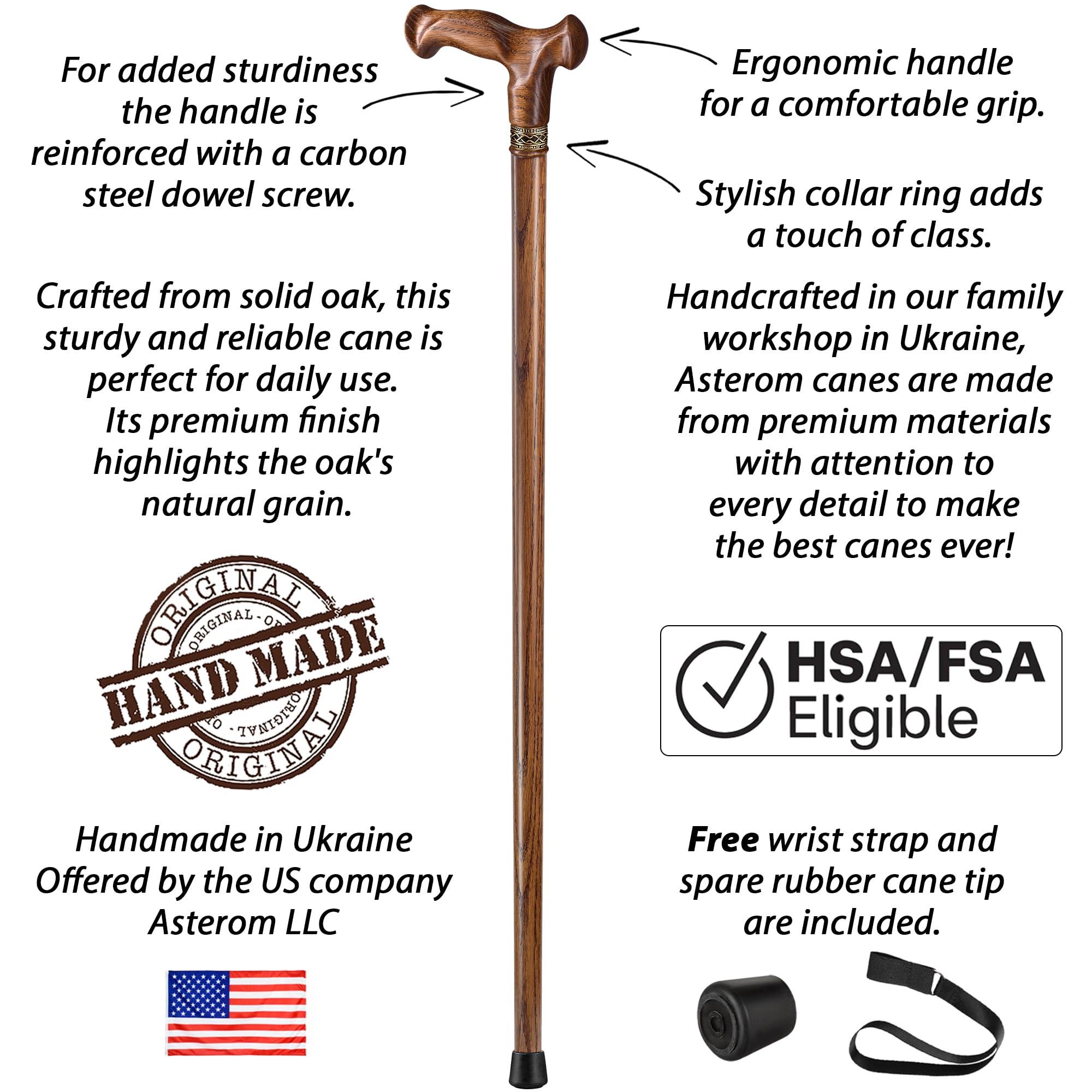 Asterom Asterom Walking Cane - Handmade, Ergonomic, Wooden Canes for Men & Women - Unique Wood Walking Sticks for Seniors (Caramel, 38 Inches)