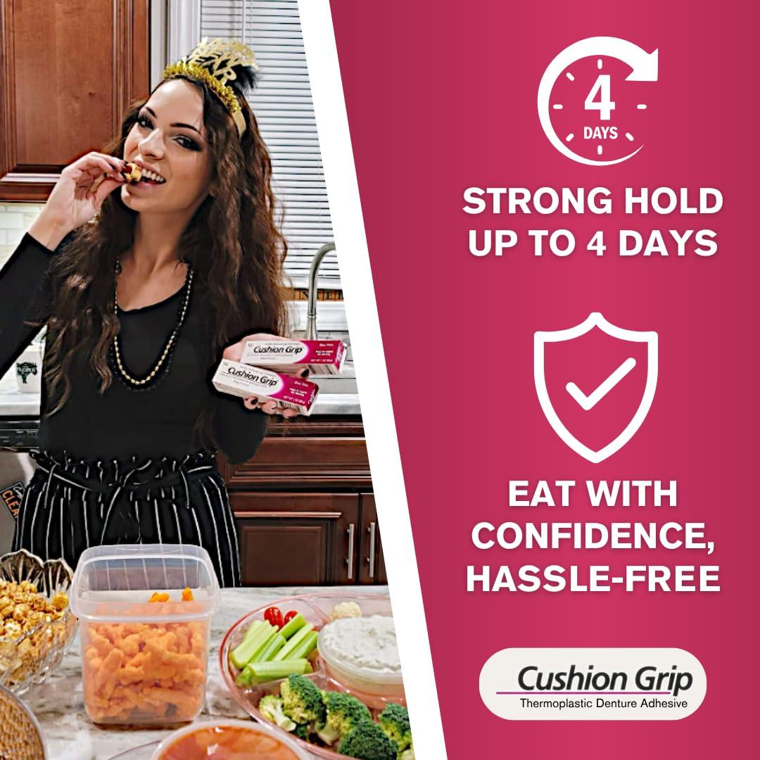 Cushion Grip Cushion Grip Thermoplastic Denture Adhesive, 1 oz - Improves Denture Fit, Comfort & Stability | Non-Glue Adhesive, Acts Like a Soft Reline (Pack of 6)