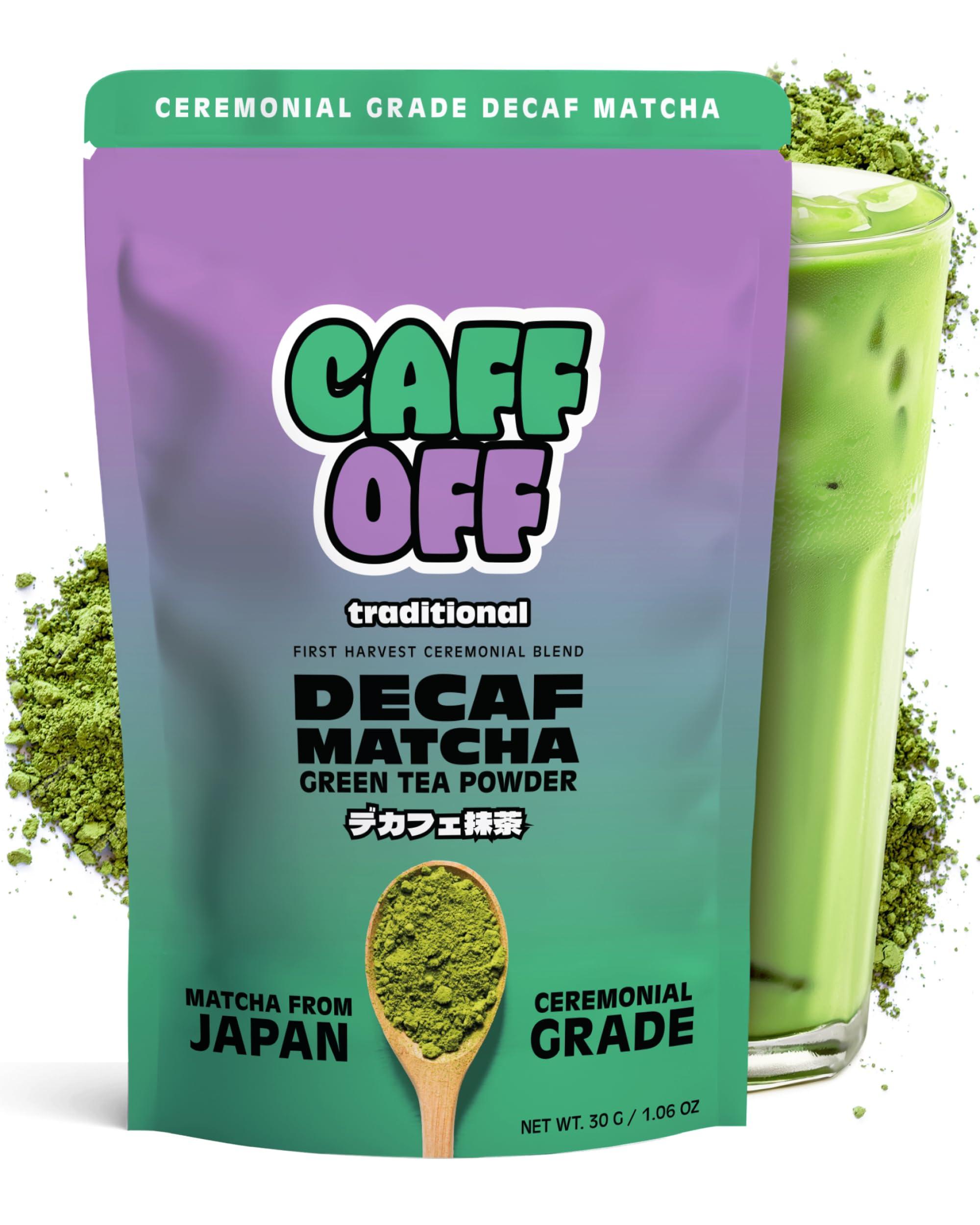 Caff Off Caff Off Decaf Matcha Green Tea Powder - Authentic, Naturally Decaffeinated & Ceremonial Grade - Caffeine Free Matcha Powder From Japan - Plant Based, Vegan & Keto Friendlly (1.06 OZ / 30 G / 30 Servings, Traditional)