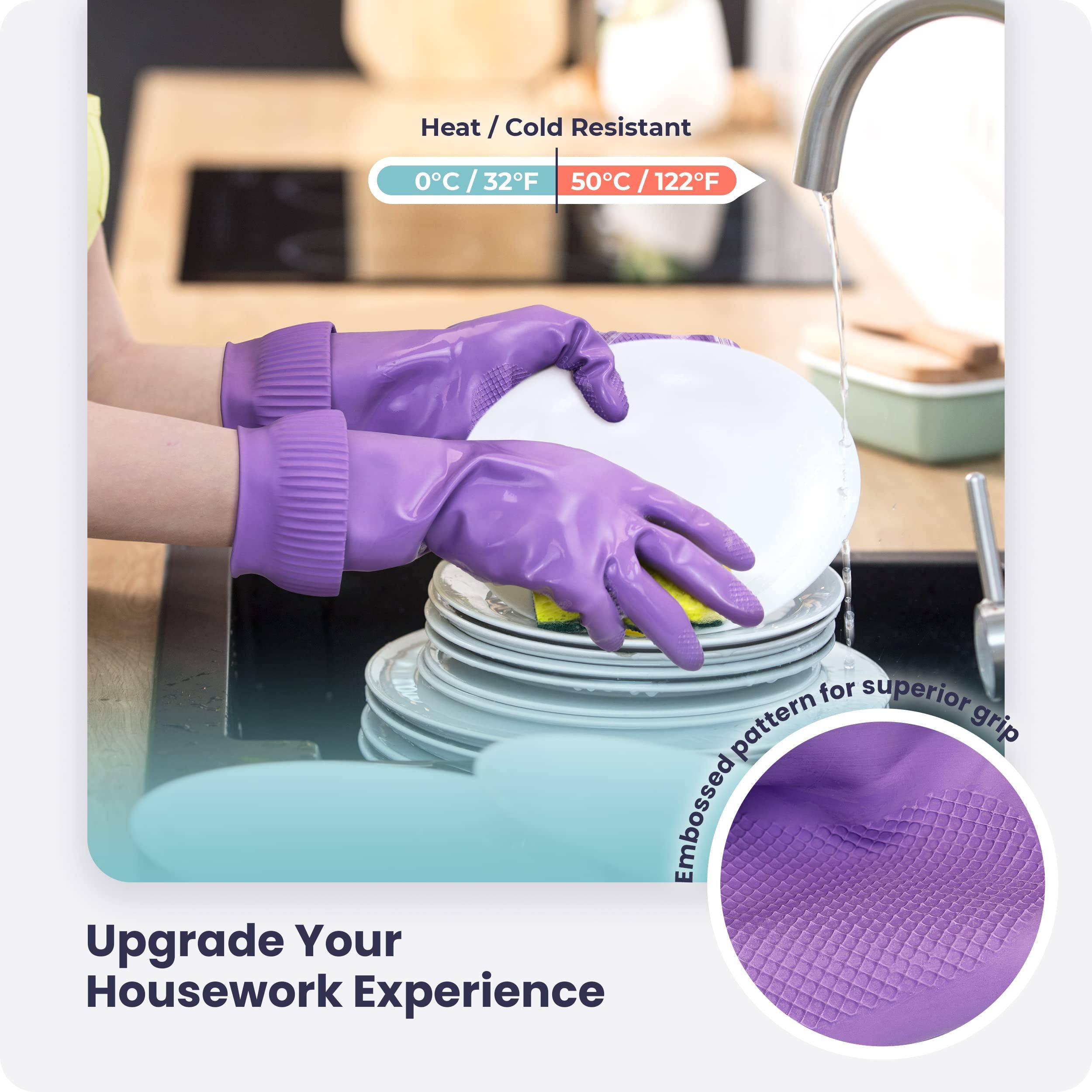 FMP Brands FMP Brands 3 Pairs Extra Long Dishwashing Gloves, 15 Inch Long Rubber Gloves for Washing Dishes, Non-Slip Cleaning Gloves, Latex Dish Gloves for Kitchen, Bathroom, Gardening (Large, Purple)