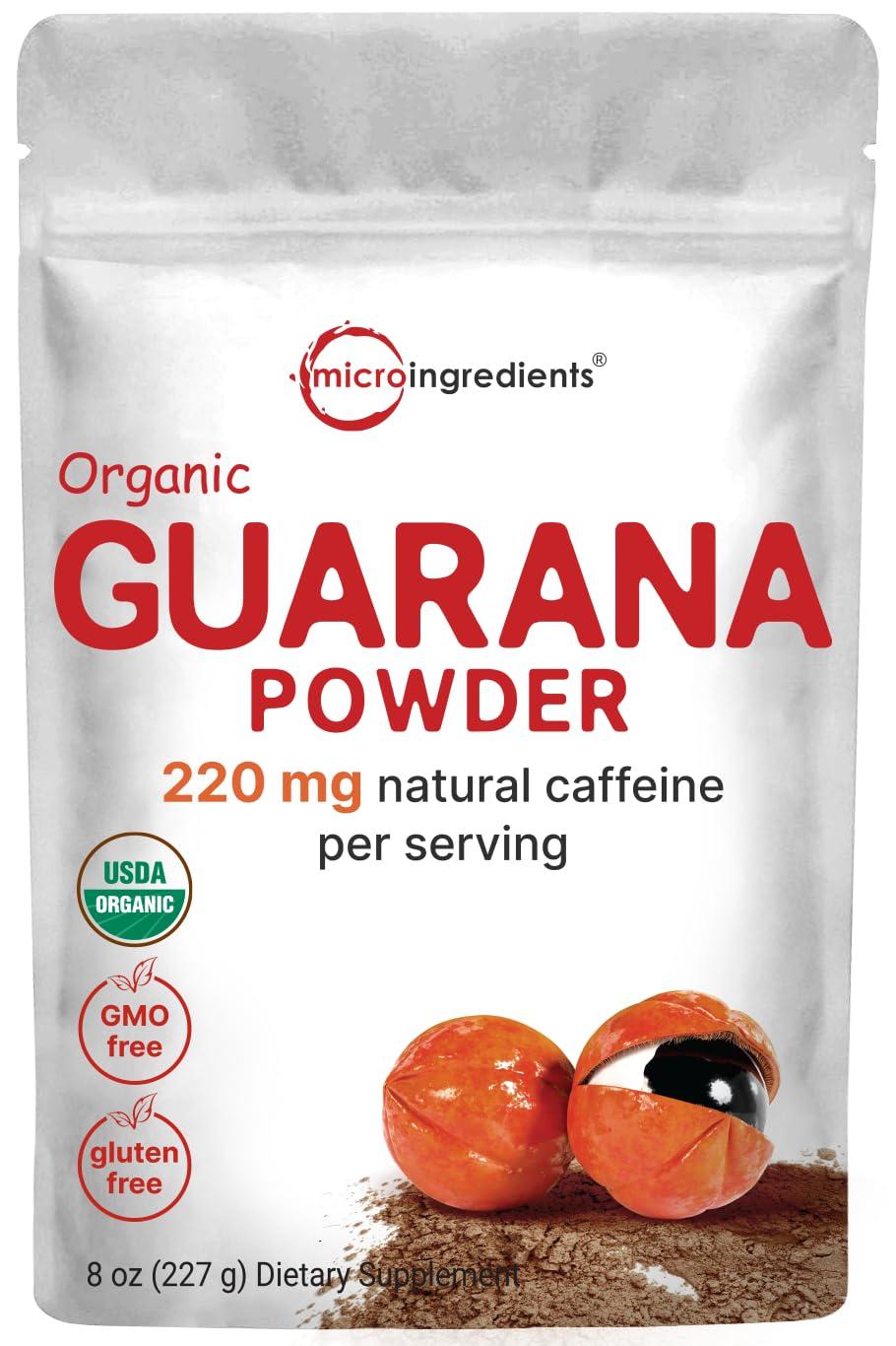 Micro Ingredients Micro Ingredients Organic Guarana Powder 1,000mg Per Serv, 8 Ounces | 220mg Natural Caffeine Energizer, Brazilian Herbal Extract, Raw, Bulk Superfood, Coffee Substitute, Vegan Friendly, & Non-GMO