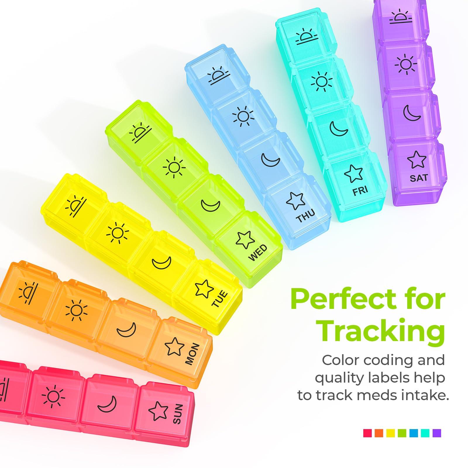 AUVON AUVON iMedassist Moisture-Proof Weekly Pill Organizer 4 Times a Day, Large 7 Day Pill Box Portable for Travel with Removable Individual Pill Containers to Hold Vitamins, Supplements and Medication