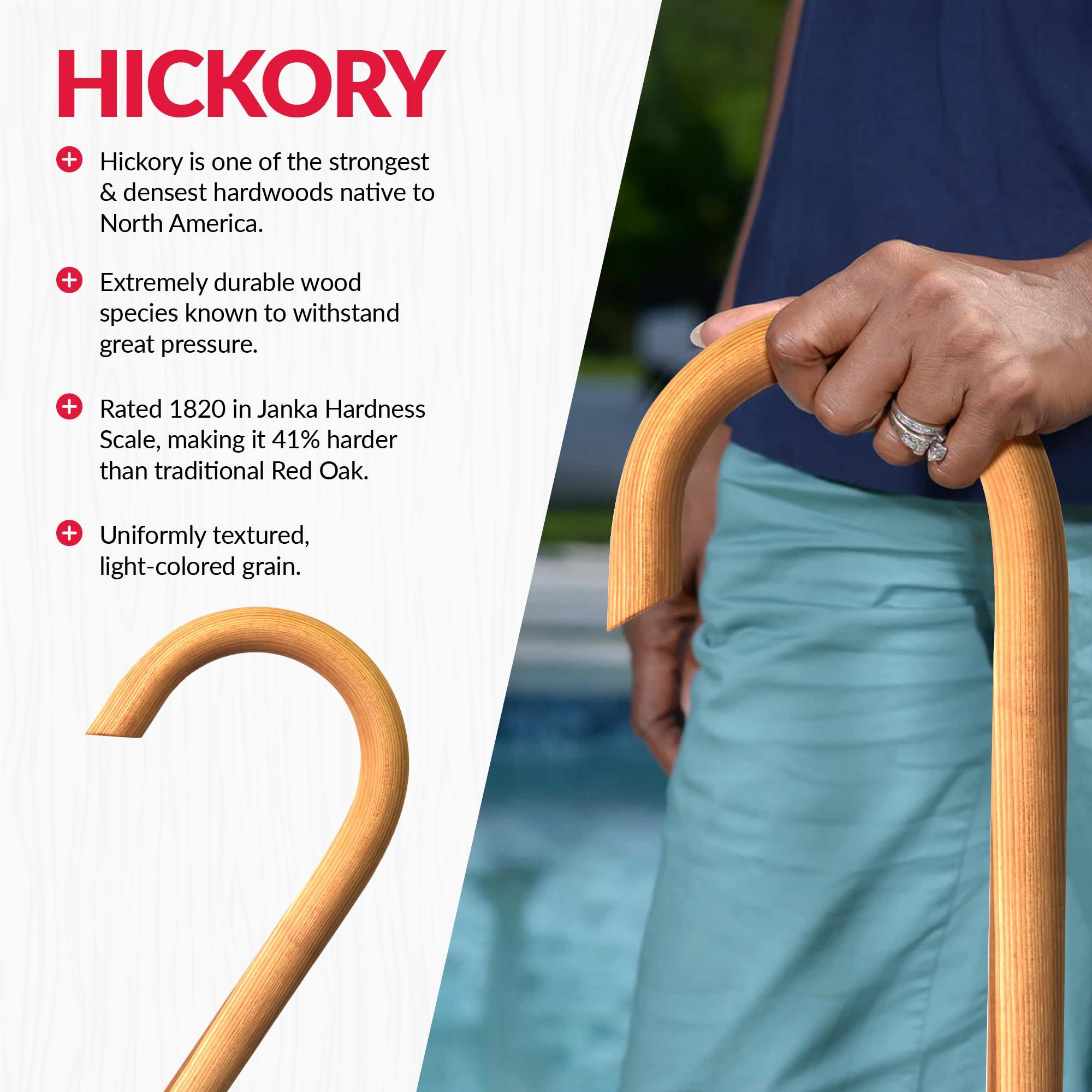 Cane Masters Cane Masters Handmade Wooden Classic American Walking Cane | Highly Durable American Hickory Wood Walking Cane | Ergonomic Handle and Body Grip, Anti-Slip Rubber Tip Wood (Glossy, 33\")