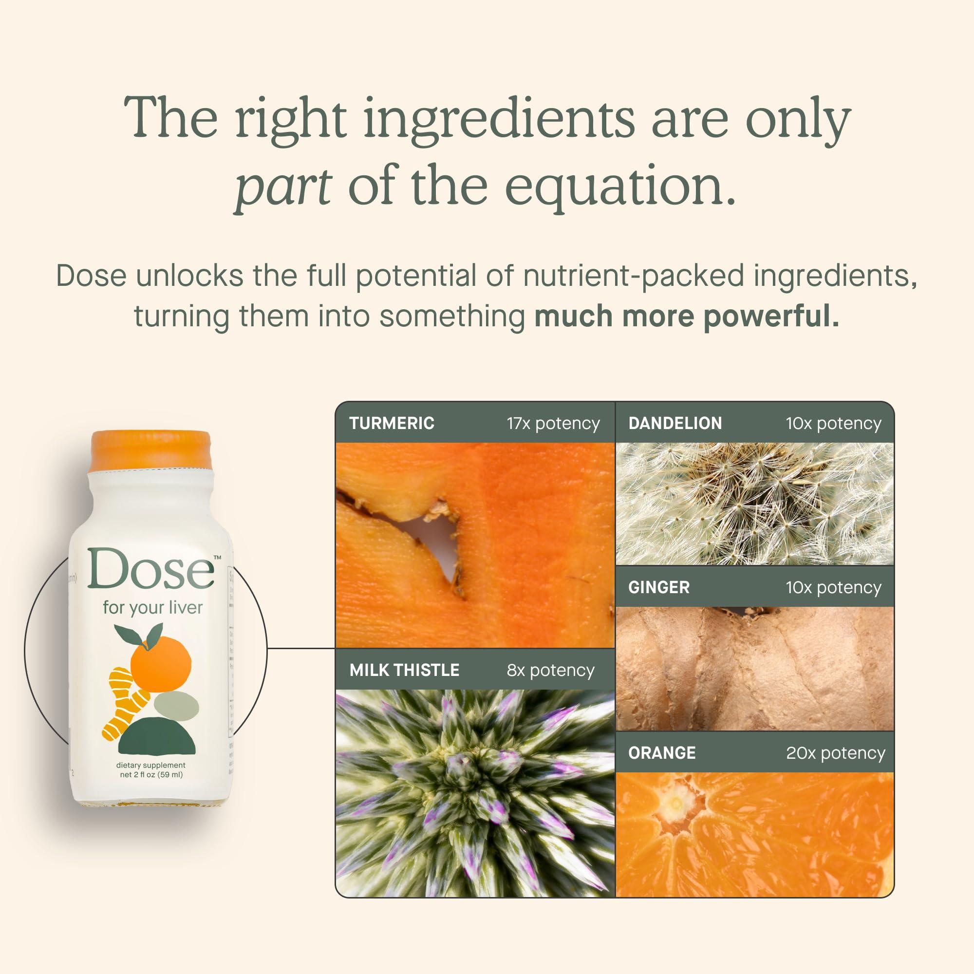 DOSE DOSE for Your Liver Cleanse Detox & Repair, Organic Milk Thistle Supplement with Turmeric, Dandelion, Ginger, and Orange, Promotes Optimal Liver Function,16oz Bottle, 6 Pack (6 Week Supply)