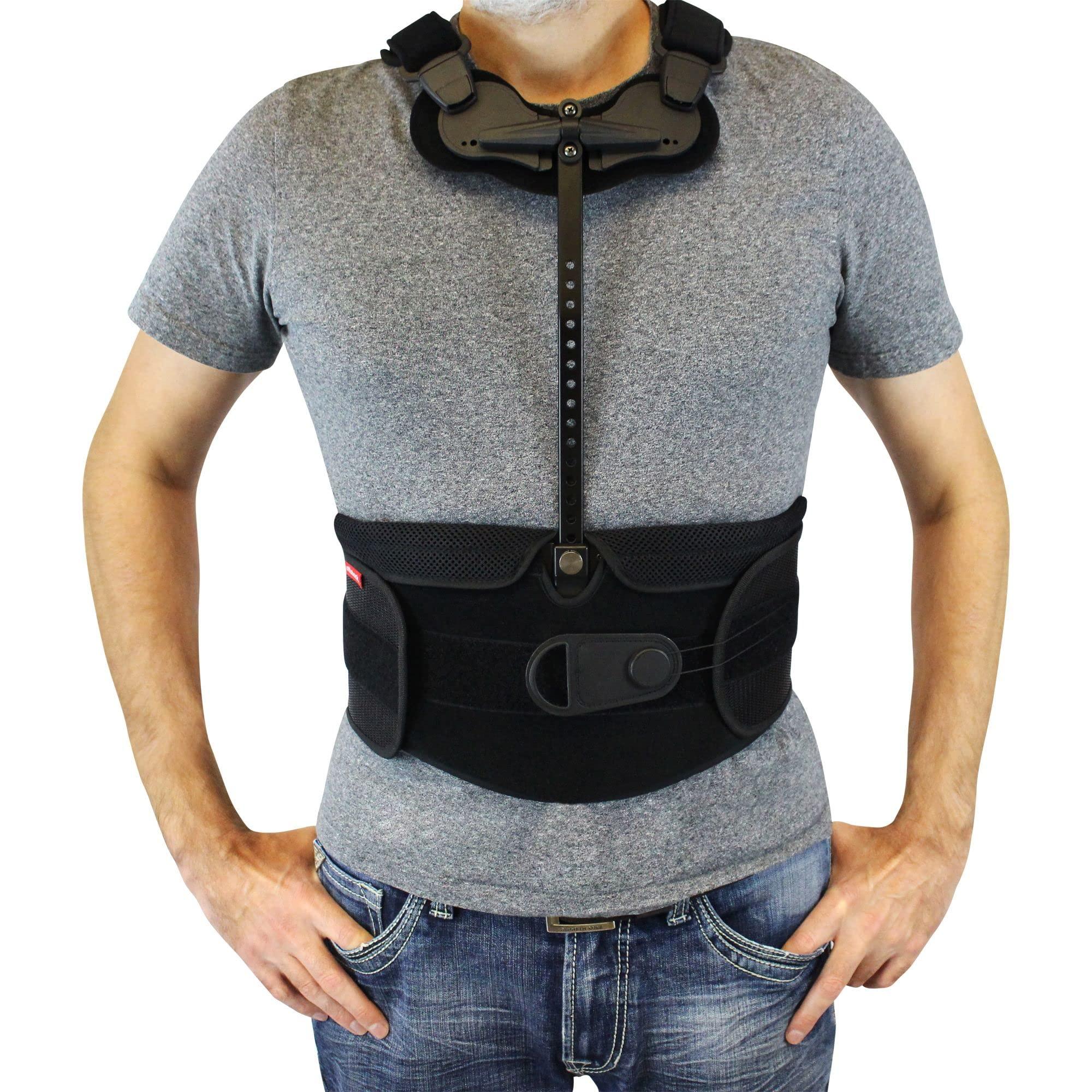 Cybertech Medical TLSO Thoracic Full Back Brace - Treat Kyphosis, Osteoporosis, Compression Fractures, Upper Spine Injuries, and Pre or Post Surgery with This Hard Lumbar Support for Men and Women (Large)