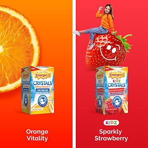 Emergen-C Emergen-C Kidz Crystals, Stocking Stuffer, On-the-Go Emergen-C Immune Support Supplement with Vitamin C, B Vitamins, Zinc and Manganese, Sparkly Strawberry - 56 Stick Packs