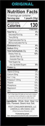 Better Oats Better Oats Original Steel Cut Oatmeal Packets, Instant Oatmeal Packets with Steel Cut Oats and Flax Seeds, Quick Oatmeal Pouches Ready in 2.5 Minutes, Original Flavor, Pack of 10, 11.6 OZ Pack