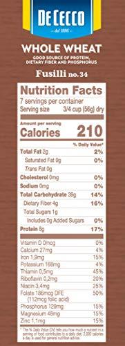 De Cecco De Cecco Pasta Fusilli Whole Wheat Pasta, 13.25 oz