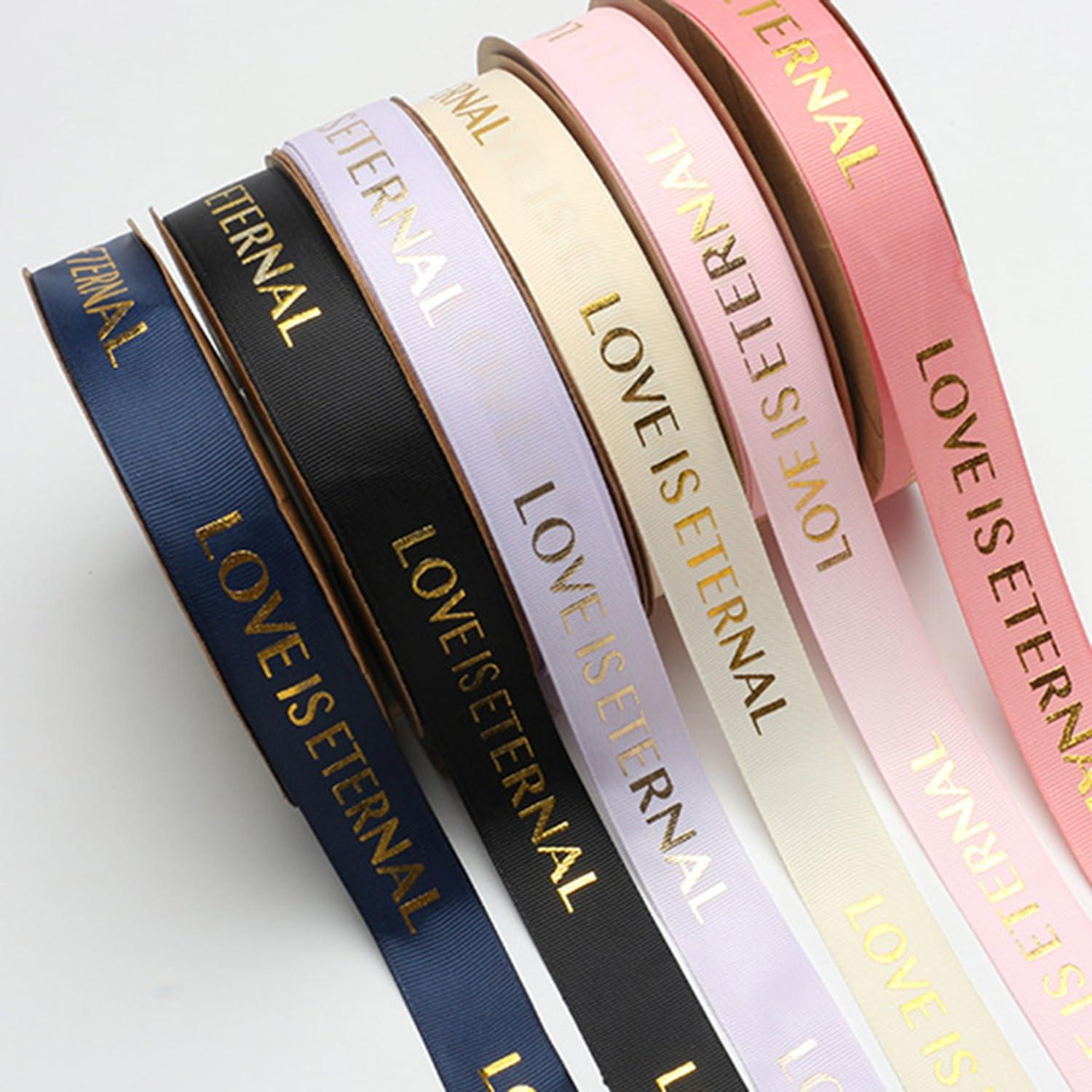 Inzegao Inzegao 1 inch x 39 Yards Hot Stamped Letters Love is Eternal Ribbed Ribbon, Hand Bouquet Ties Webbing Gift Wrap Ribbons Cake Box Ribbon