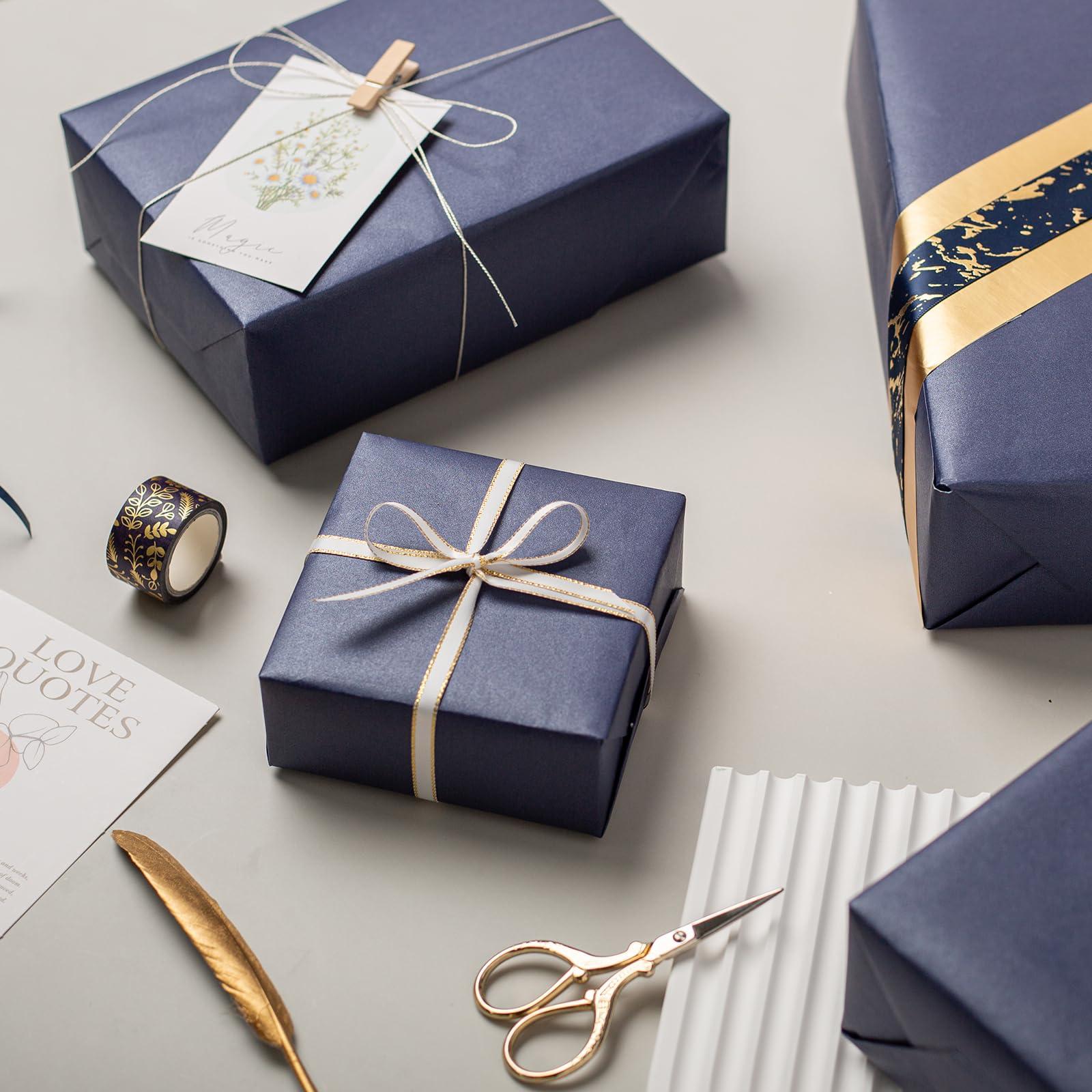 Retrify Retrify Navy Blue Gift Wrapping Paper Roll, Large Pearl Shine Solid Color Packing Paper for Birthday, Graduation, Christmas, New Year\'s Eve - 17 Inches x 32.8 Feet