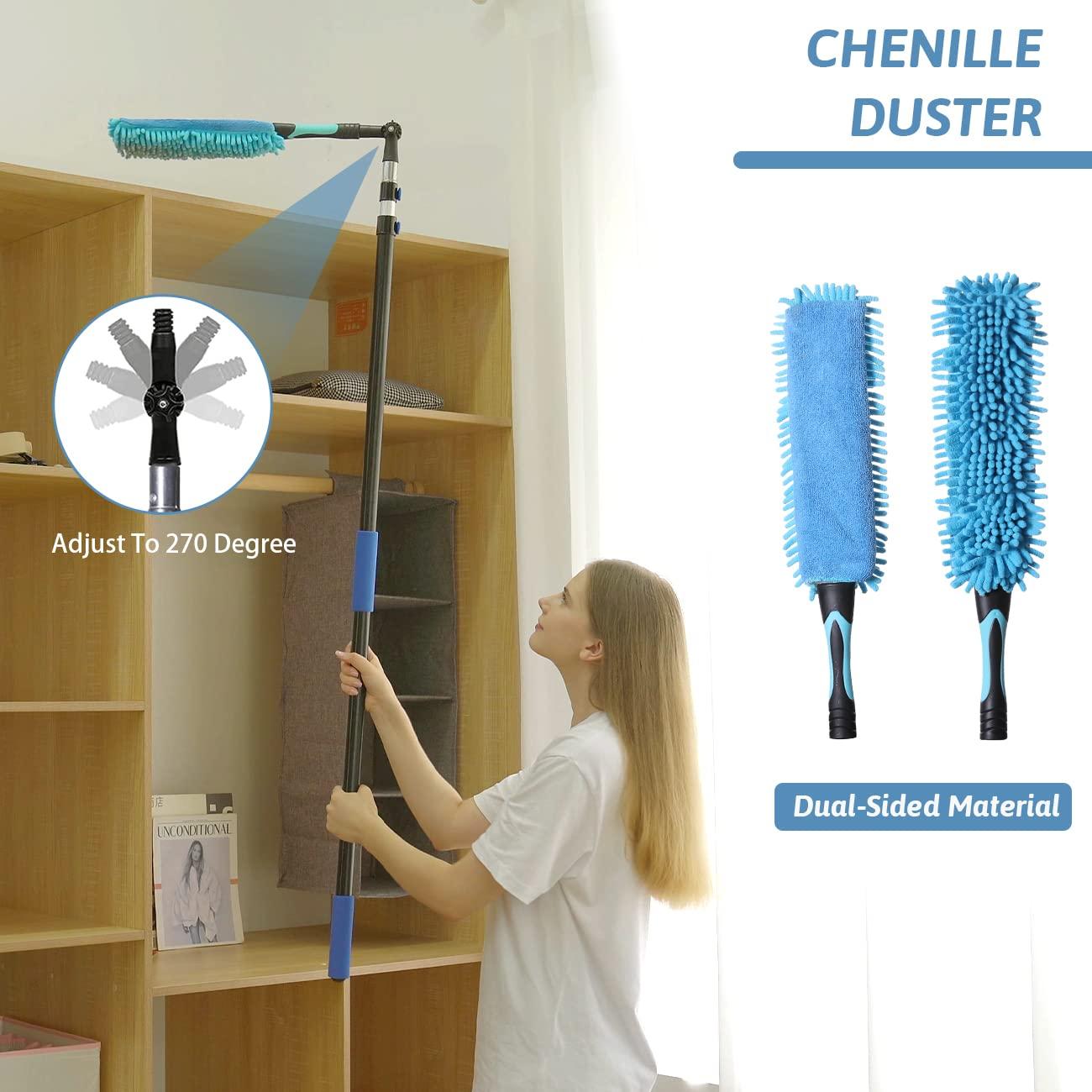 MAYKI MAYKI 20 Foot High Reach Dusters for Cleaning 5 PCS, Ceiling Fan Dusters with Extension Pole, Cobweb Duster with Extension Pole for High Ceilings/Fans, 2 in 1 Window Squeegee Duster