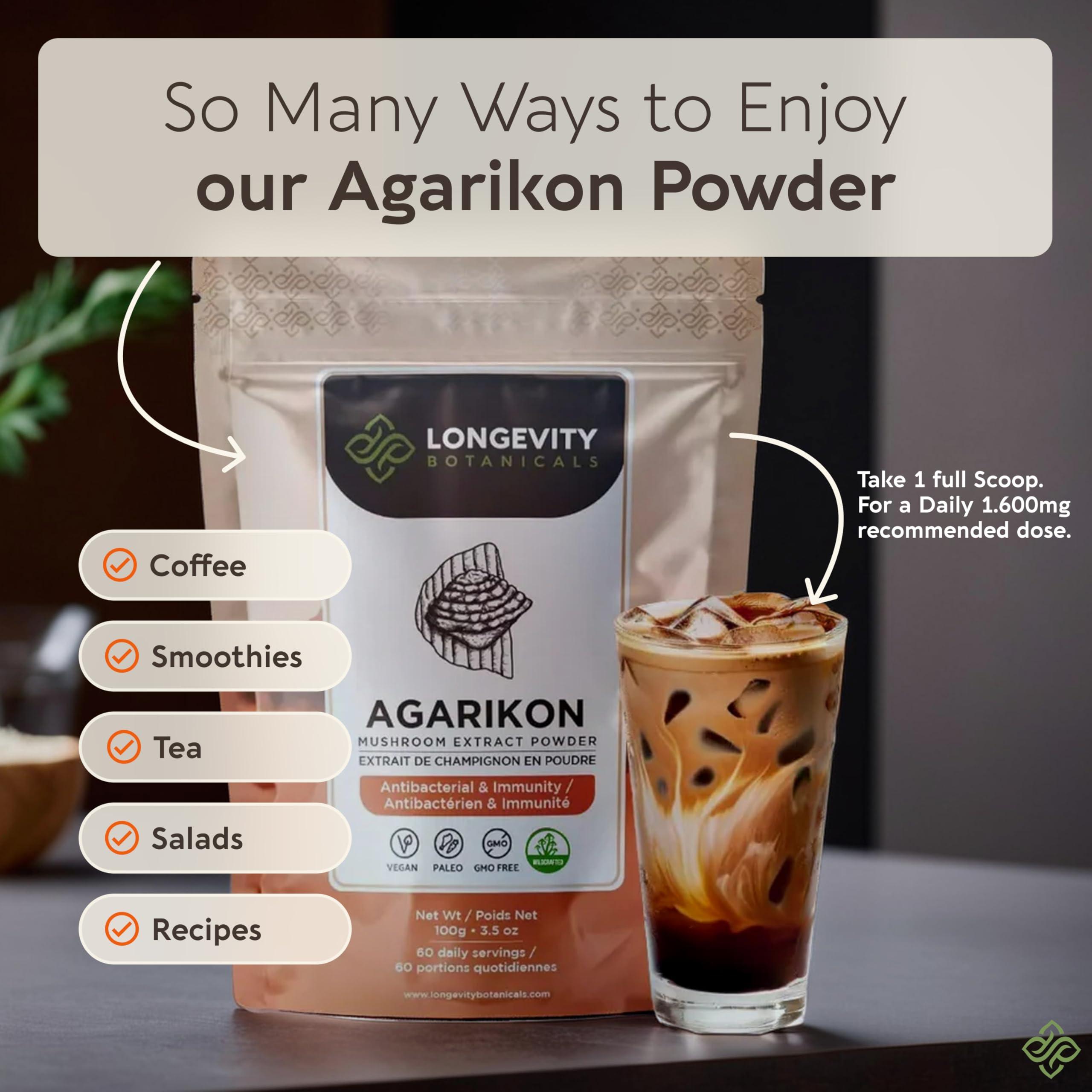 Longevity Botanicals Longevity Botanicals - Wildcrafted Agarikon Mushroom Powder - Ultra Concentrated Agarikon Mushroom Supplement - Promotes a Balanced Immune System - 100% Fruiting Body - 100 Grams -