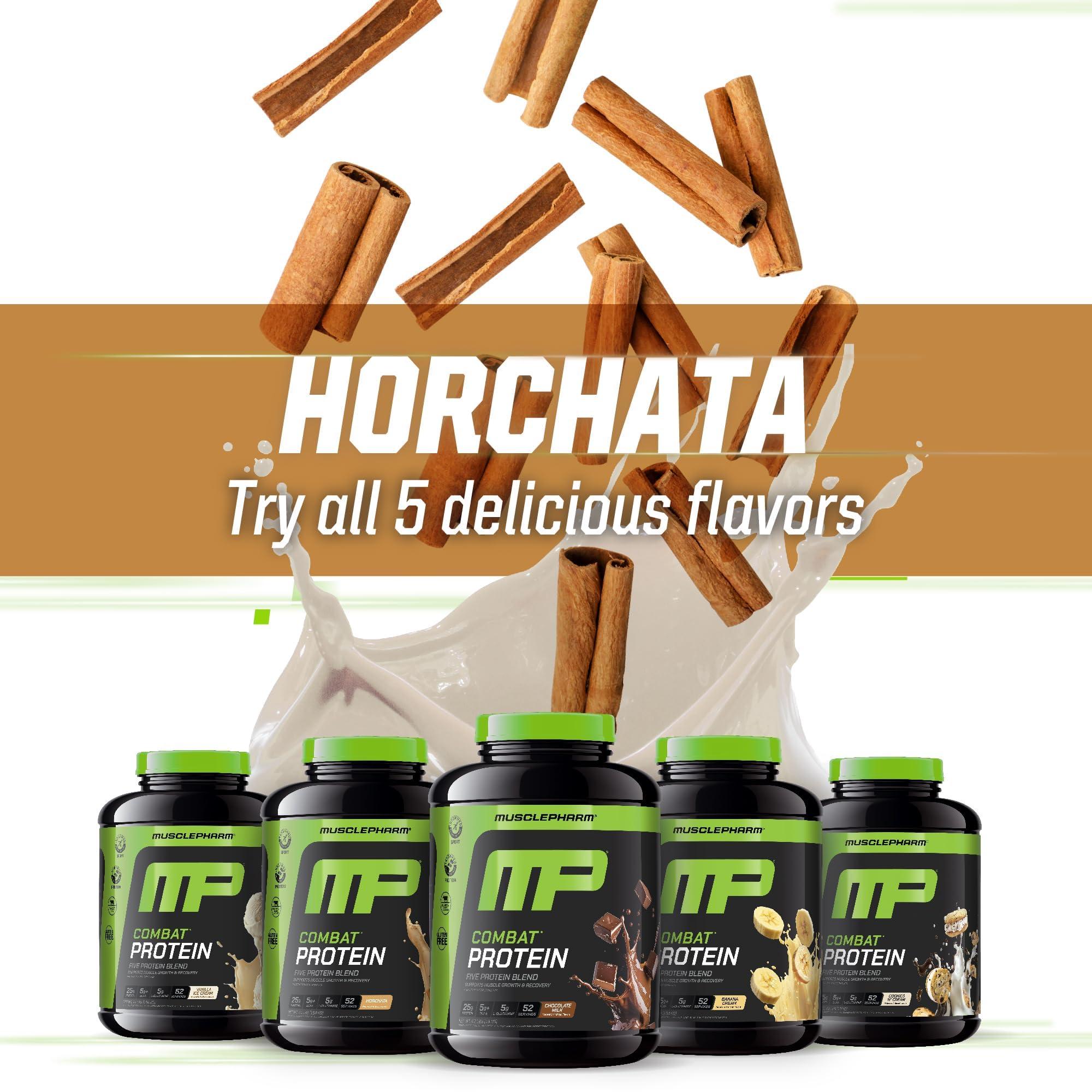 Muscle Pharm MusclePharm Combat Protein Powder, Horchata Flavor, Fuels Muscles for Productive Workouts, 5 Protein Sources Including Whey Protein Isolate & Egg Albumin, Gluten Free, 4 lb, 52 Servings