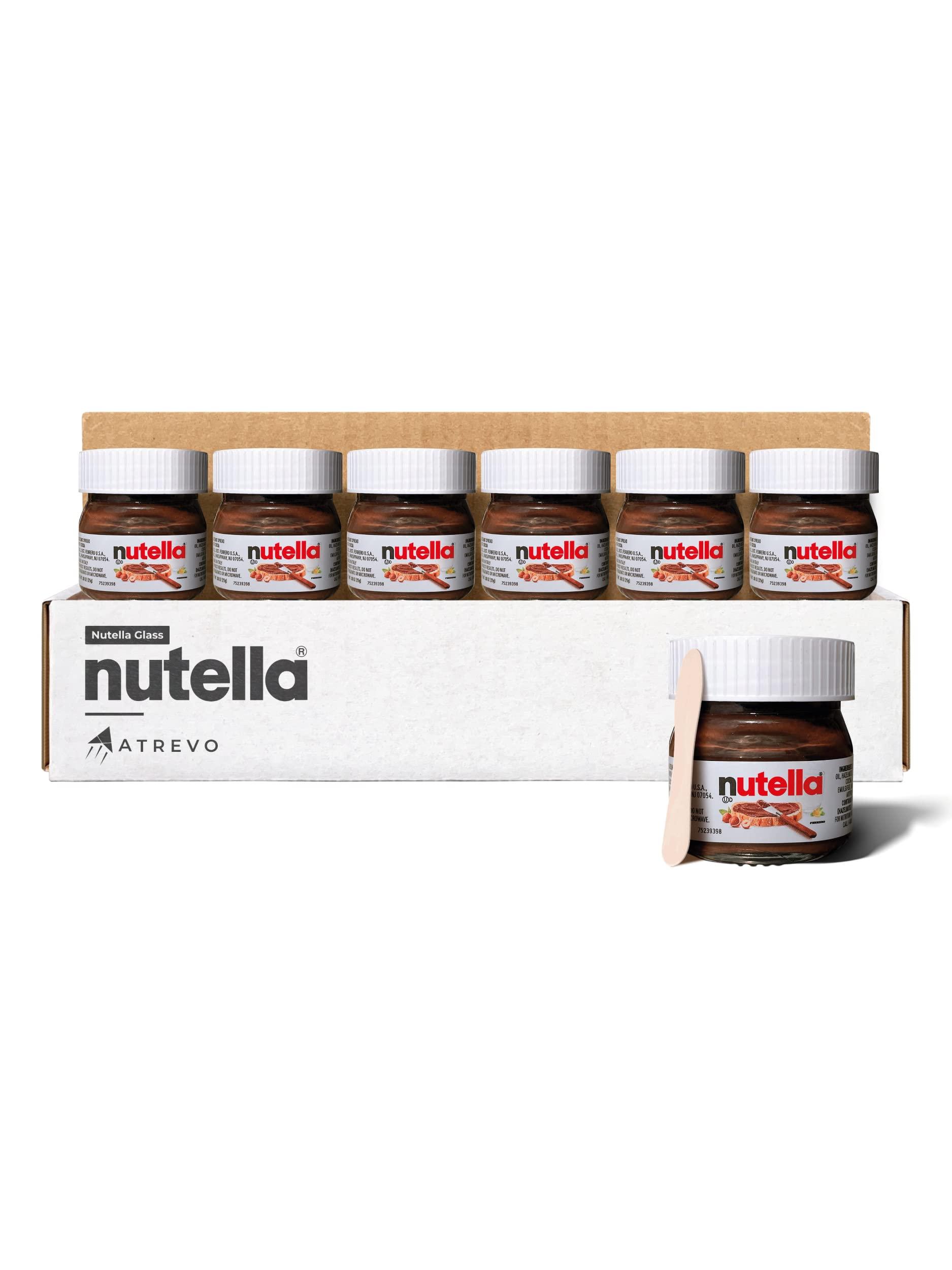 ATREVO Mini Nutella Glass Jars Chocolate Hazelnut Spread (0.88 Oz) (7 Units) Weekly Pack + 7 Mini Spoons Atrevo Bundle Pack. Made in Italy. Stockings Stuffers