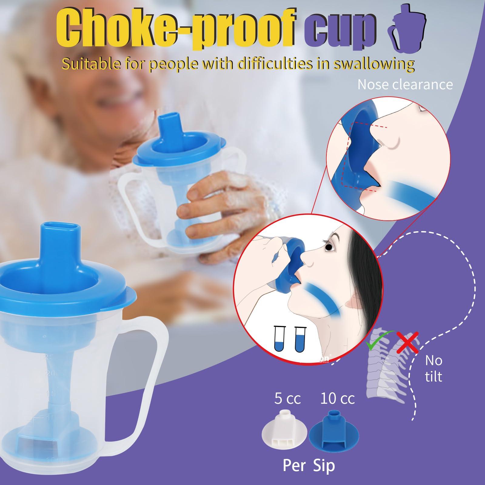 Ehucon Ehucon Dysphagia Regulating Drinking Cup, Prevent Choking for Dysphagia/Dementia/Elderly,Dispenses 5~10cc or 10~15cc of Liquid Each time,Spill-Proof (Blue-Pack of 1 Count)