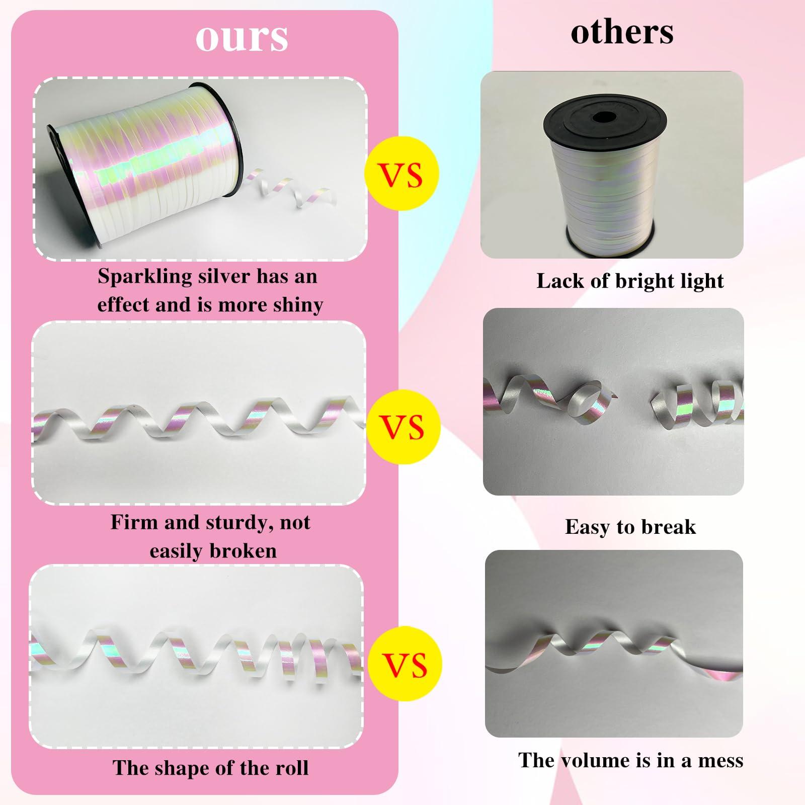 weizedm 500 Yard White Curling Ribbon,Iridescent White Ribbon,3/16\" Ribbon, Balloon Ribbon, Balloon String, Craft Decor Ribbon,for Florists, Flowers Decoration wrap