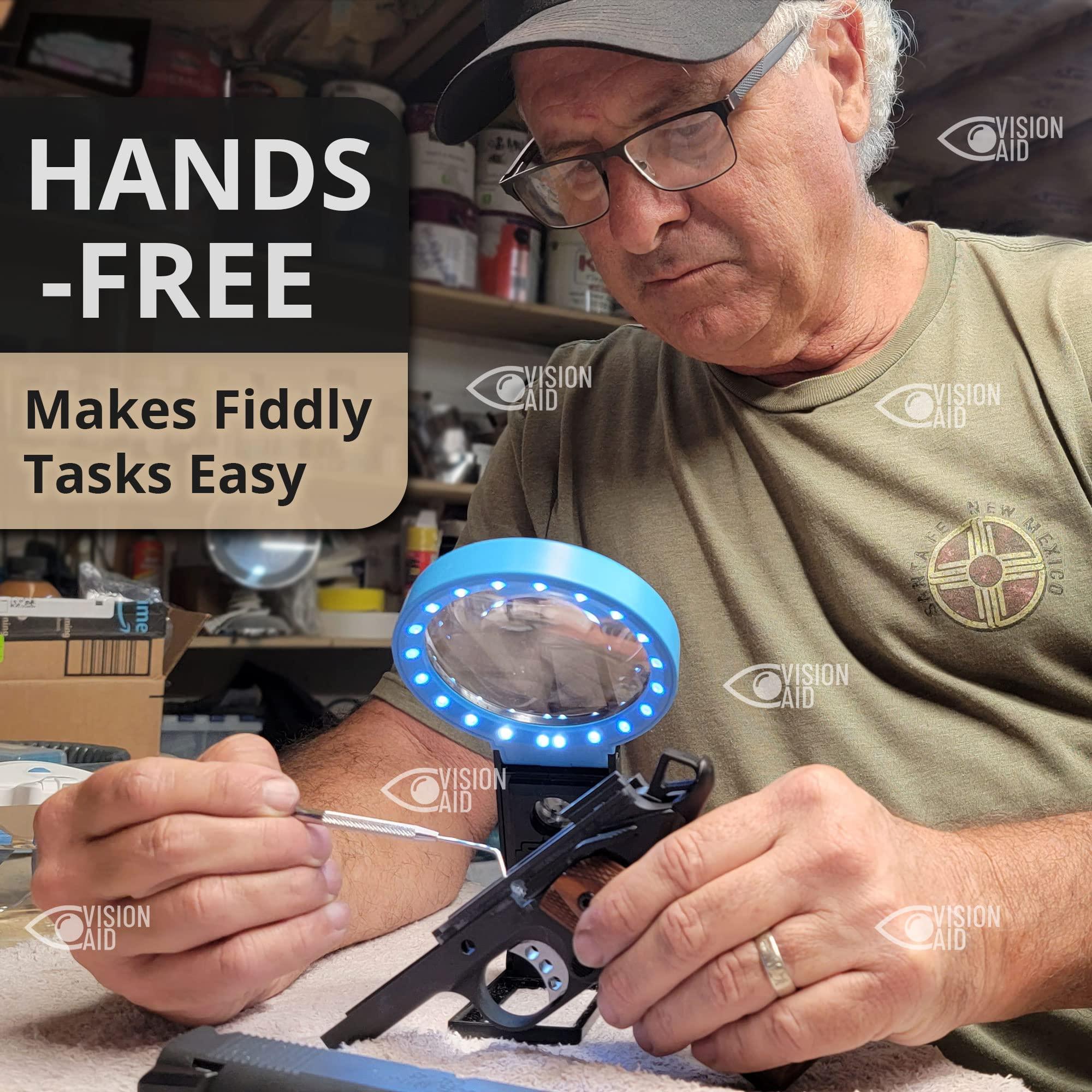 Vision Aid VISION AID 30X Hands-Free Magnifying Glass with 21 LED Lights for Coins Jewelry Crafts Hobby 40X Loupe Handheld or Desktop Stand Magnifier for Seniors Reading Watch Repair Soldering Close Work