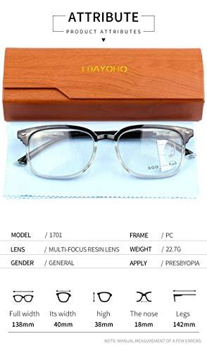 LEE BOYA LBAYOHO Progressive Multifocus Reading Glasses Women Men Blue Light Blocking Readers for Clear Lens, 100% UV Protection, No Line Multifocal Readers with Spring Hinge, Grey 3.0
