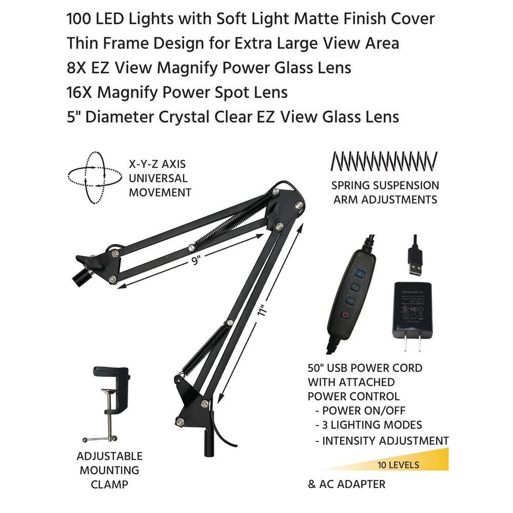 iGaging iGAGING Magnifier LED Light Desk Inspection Magnifying Glass Lamp 8X + 16X