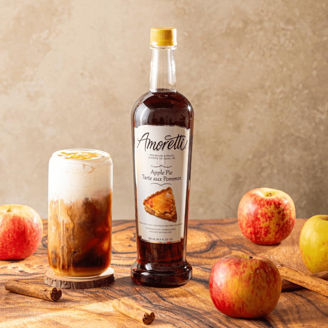 Amoretti Amoretti - Premium Apple Pie Syrup, 94 Servings Per Bottle (750 ml), with Pump for Flavoring Coffees, Cocktails, and other Beverages, Gluten Free, GMO/GEO Free, Preservative Free
