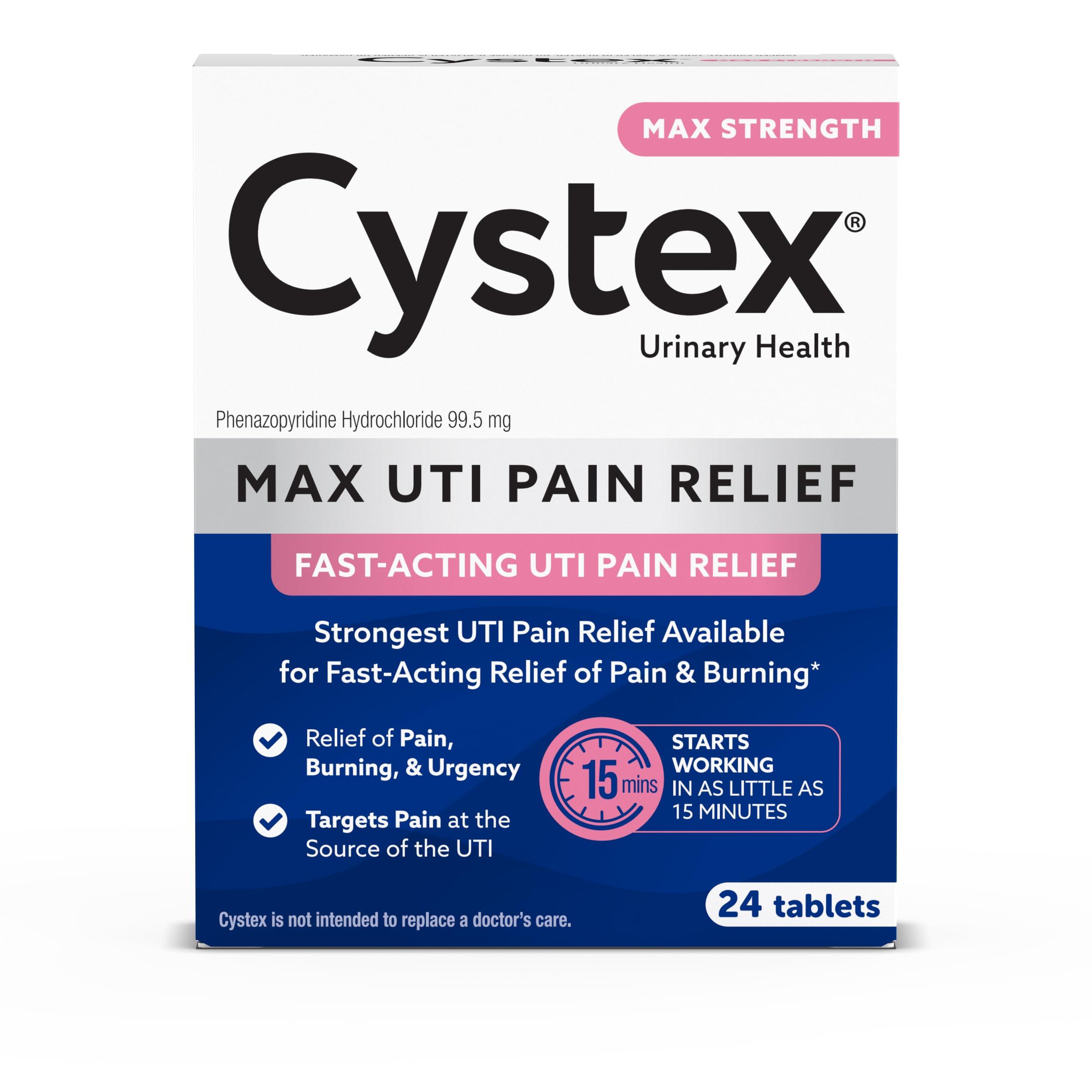 Cystex Cystex UTI Pain Relief for Women and Men, Phenazopyridine HCl 99.5mg Tablets, Maximum Strength, Fast Acting Remedy for Burning and Bladder Discomfort, HSA/FSA Eligible & Approved, 24 Tablets