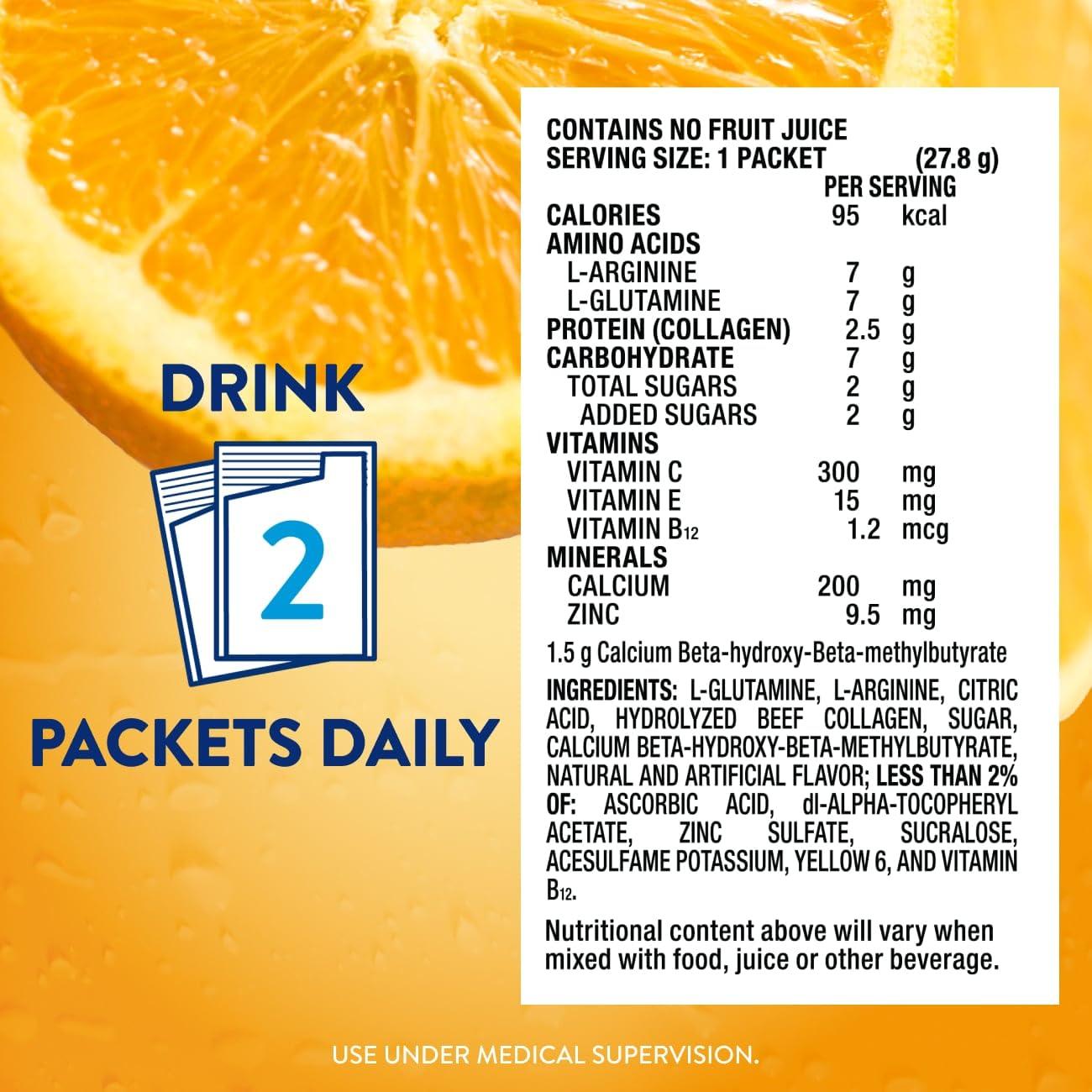 Juven Juven Therapeutic Nutrition Drink Mix Powder for Wound Healing Support, Includes Collagen Protein, Orange, 30 Count