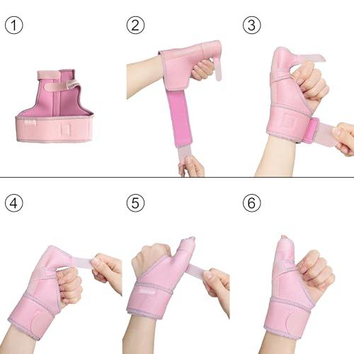 GenetGo Trigger Thumb Splint - Thumb Spica Support Brace Stabilizer for Pain, Sprains, Arthritis, Tendonitis (Right Hand or Left Hand) (Pink)