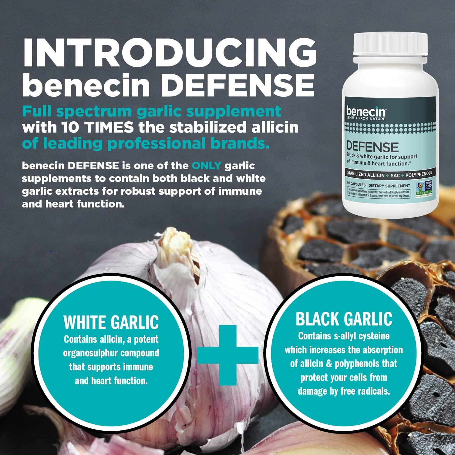 Benecin Benecin Defense 1500 mcg Stabilized Allicin per Capsule | Plus high Amounts of SAC & Polyphenols from Black Garlic | Powerful Support of Immune & Heart Function (90 Count, 90, Count)