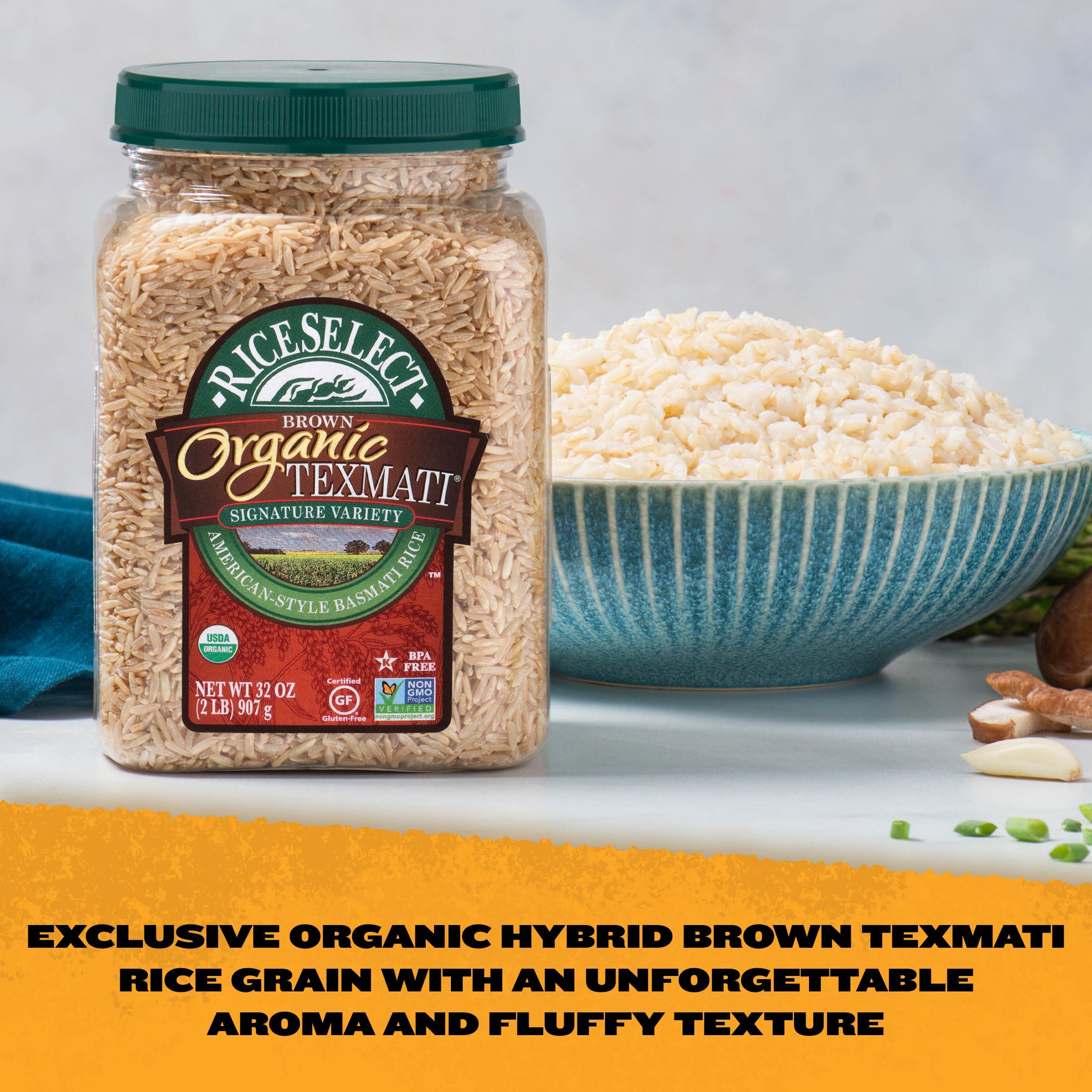 RiceSelect RiceSelect Organic Texmati Brown Basmati Rice, Premium Non-GMO Gluten-Free Long-Grain Brown Rice, 32-Ounce Jar