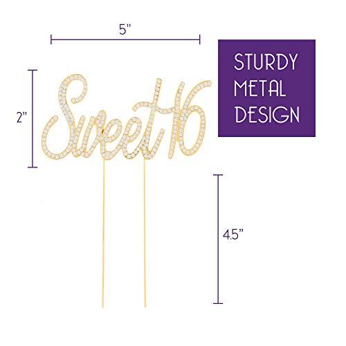 Ella Celebration Ella Celebration Sweet 16 Cake Topper Crystal Rhinestone 16th Birthday Party Gold Decoration (Sweet 16 Gold)