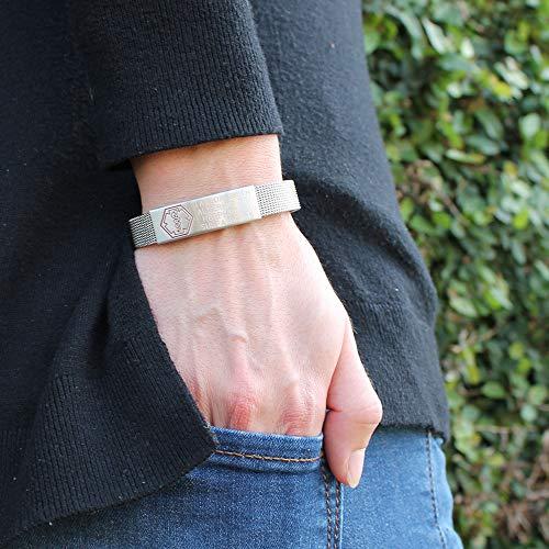 American Medical ID American Medical ID – Sleek Mesh Medical Alert ID Bracelet – Surgical Stainless Steel, Adjustable ID Band Sizing & Clasp, 4 Lines Personalized Engraving Included