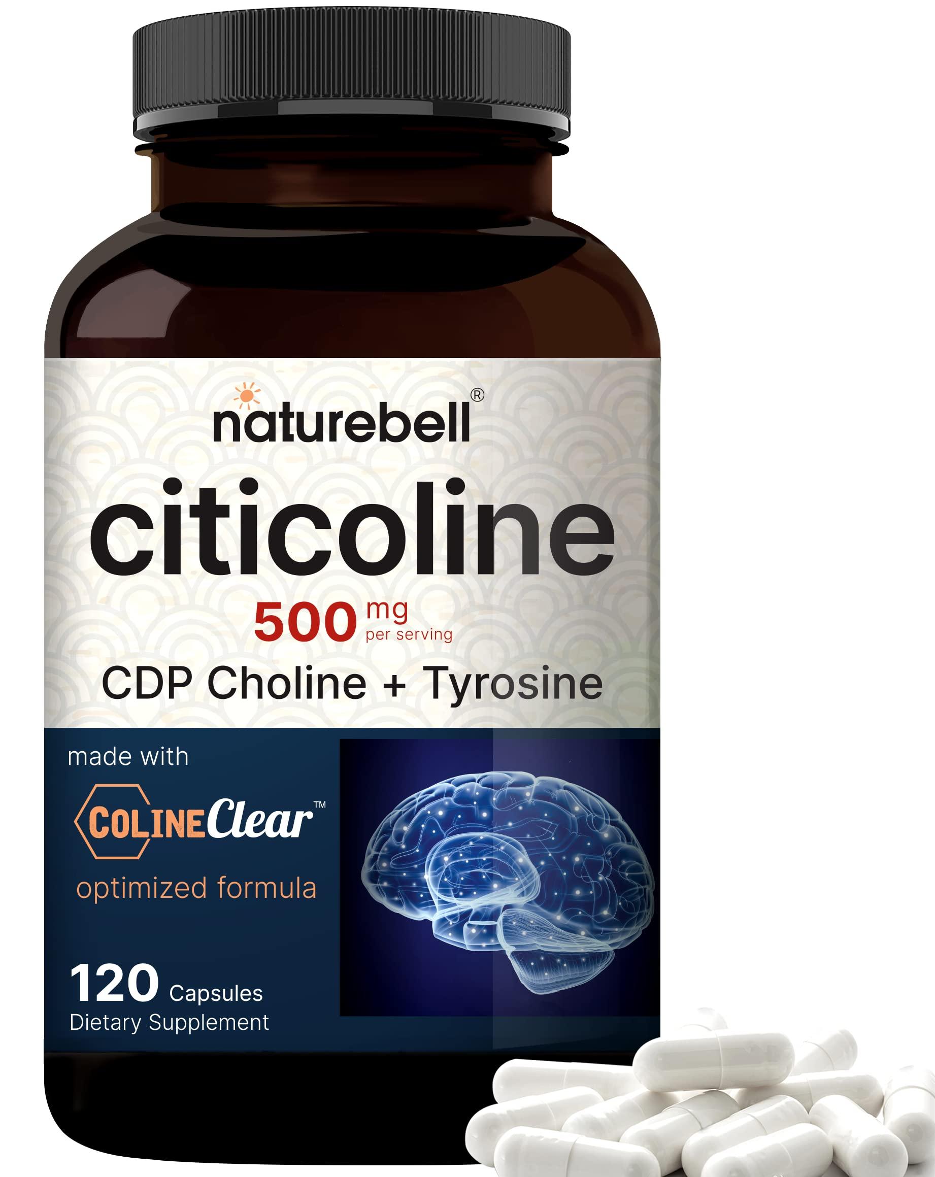 NatureBell NatureBell Citicoline Supplements, CDP Choline, Citicoline 500mg Plus Tyrosine 50mg Per Serving, Optimized Dosage, 120 Capsules, 2 in 1 Formula, Dual Action Brain Supplement, Non-GMO