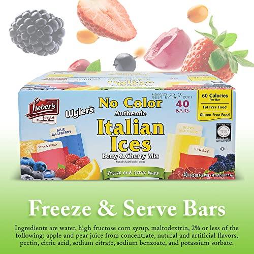 Lieber's Lieber's Italian Ice Freeze Pops - Berry & Cherry Mix Ice Pops - Gluten-Free and Fat-Free Freeze Pops - 40 Bars Freeze Pops Bulk for Kids and Adults - No Color Freeze and Serve Italian Ices