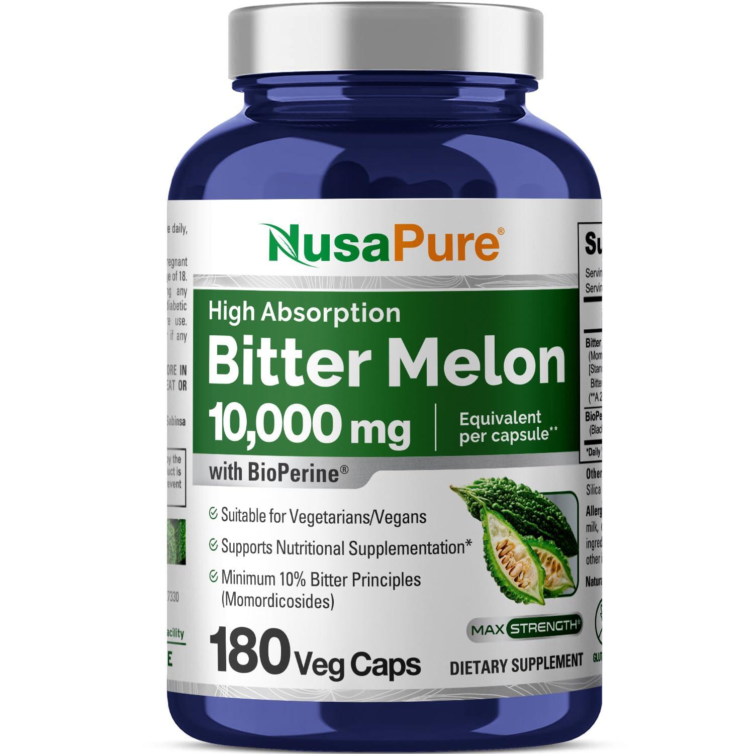 NusaPure NusaPure Bitter Melon Extract 10,000 mg 180 Vegan Caps (100% Vegetarian, Non-GMO, Gluten-Free, 10% Bitter Principles) Bioperine