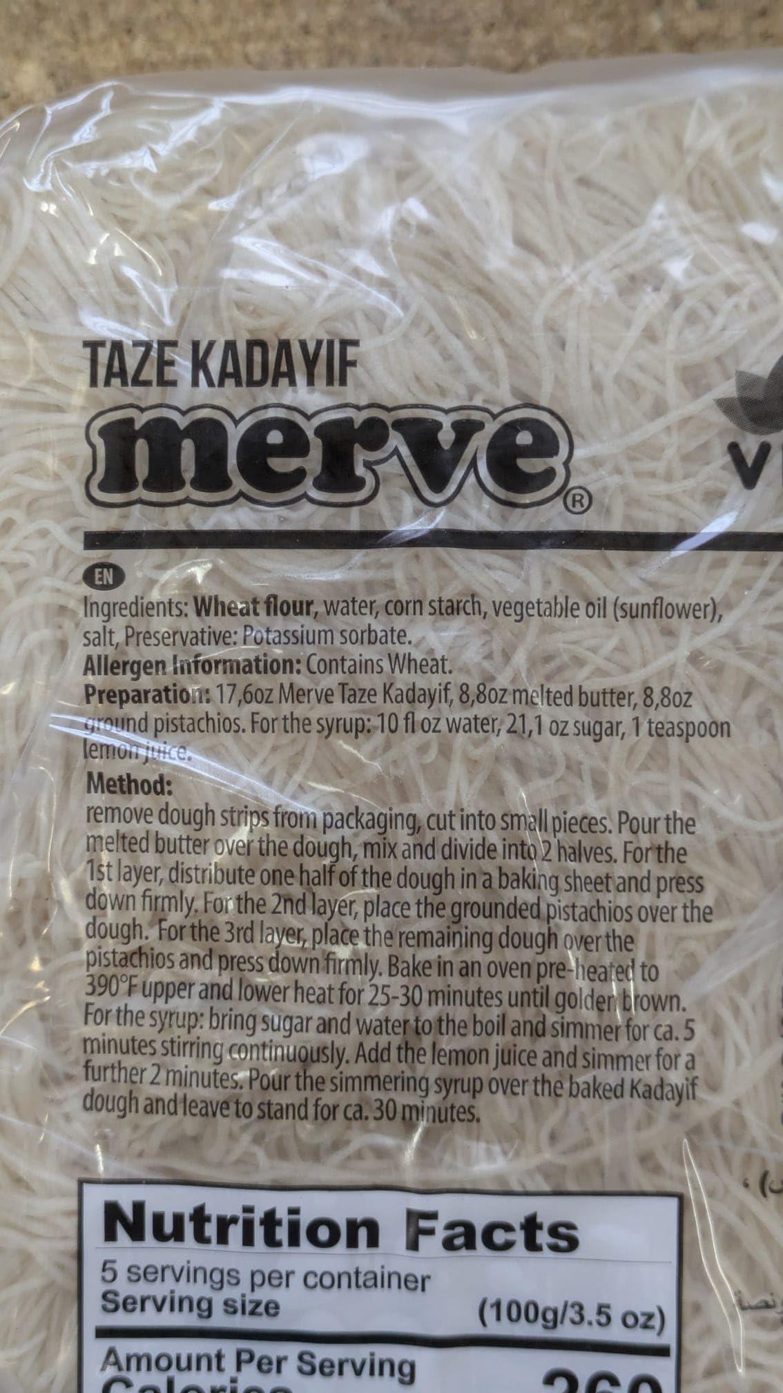 Raykush Art Merve Kataifi Dough - Shredded Fillo (Phyllo) Kataifi Fresh kadayf dubai chocolate katafi dessert 500g