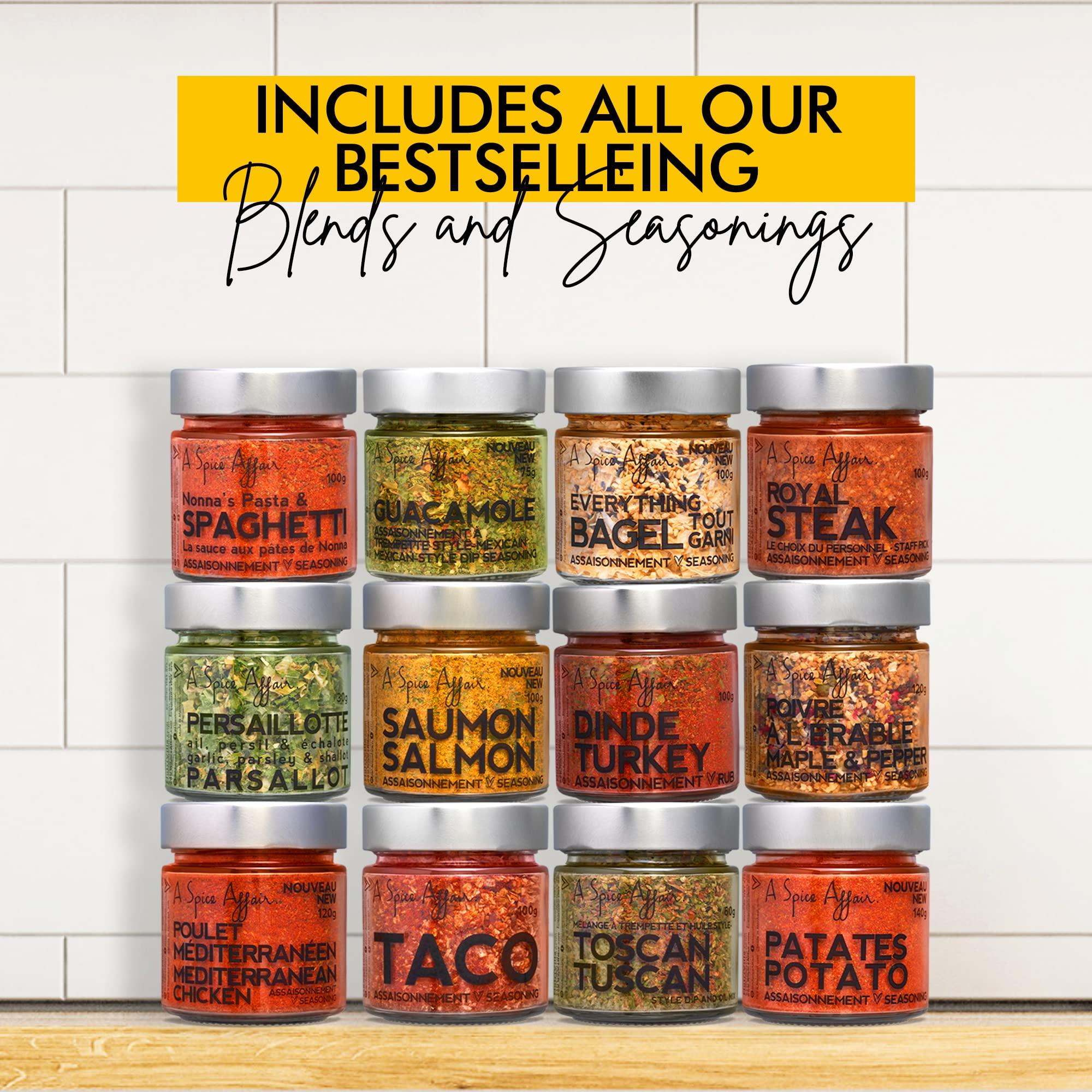 A Spice Affair A Spice Affair's Pro Kit 12-Pack Spice Set — Spices and Seasonings Sets — Taco, Royal Steak, Bagel, Salmon, Mediterranean, Spaghetti Seasoning Spice Blends