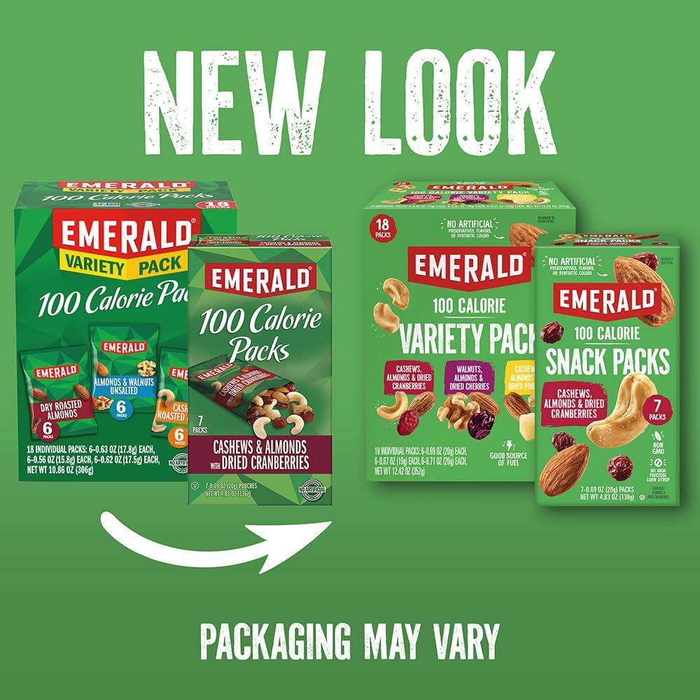 Emerald Emerald Nuts Mixed Nuts Variety Pack 18ct (1-Pack) , 100-Calorie Individual Packs , Features Dry Roasted Almonds, Natural Almonds & Walnuts, and Roasted & Salted Cashews