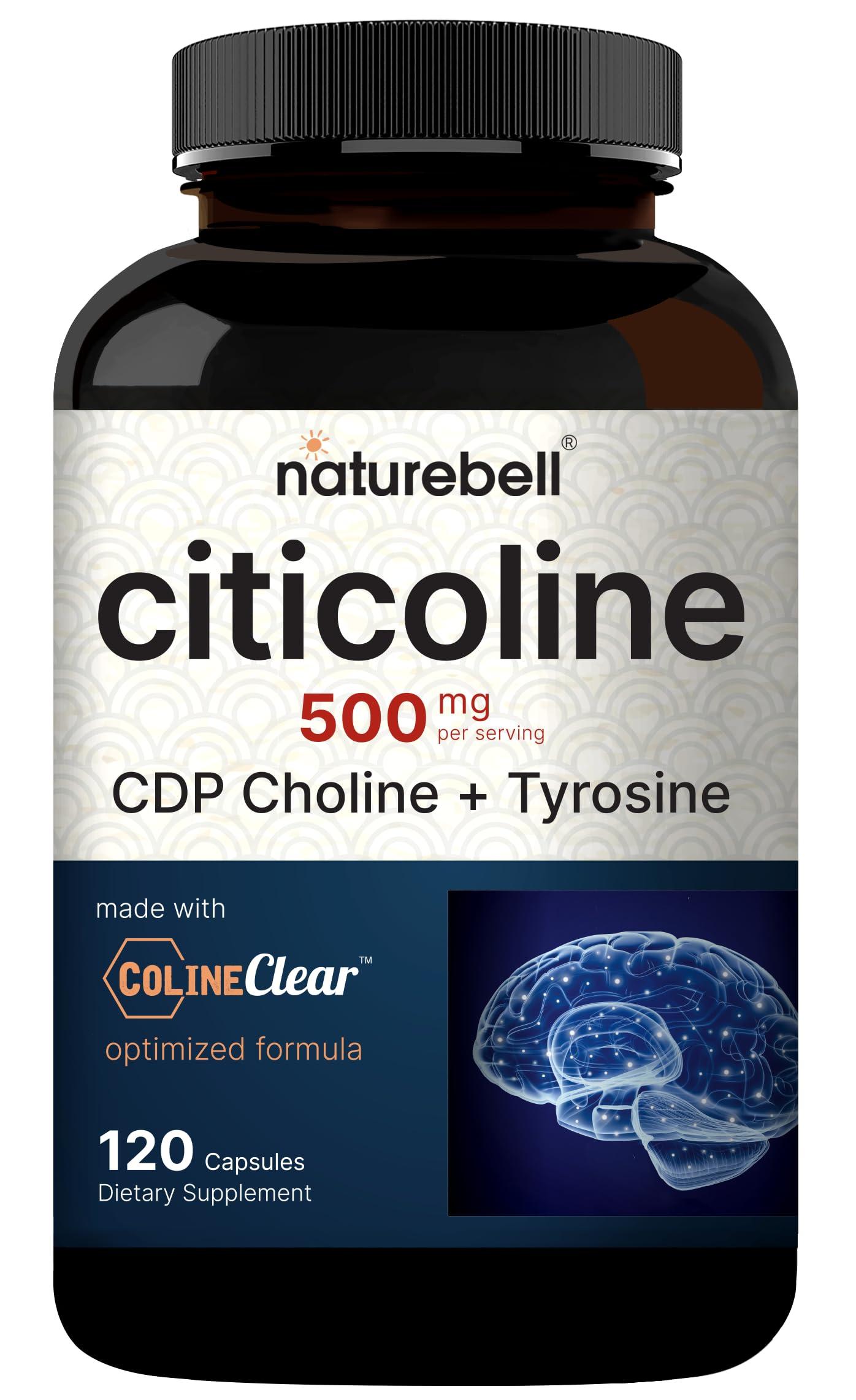 NatureBell NatureBell Citicoline Supplements, CDP Choline, Citicoline 500mg Plus Tyrosine 50mg Per Serving, Optimized Dosage, 120 Capsules, 2 in 1 Formula, Dual Action Brain Supplement, Non-GMO
