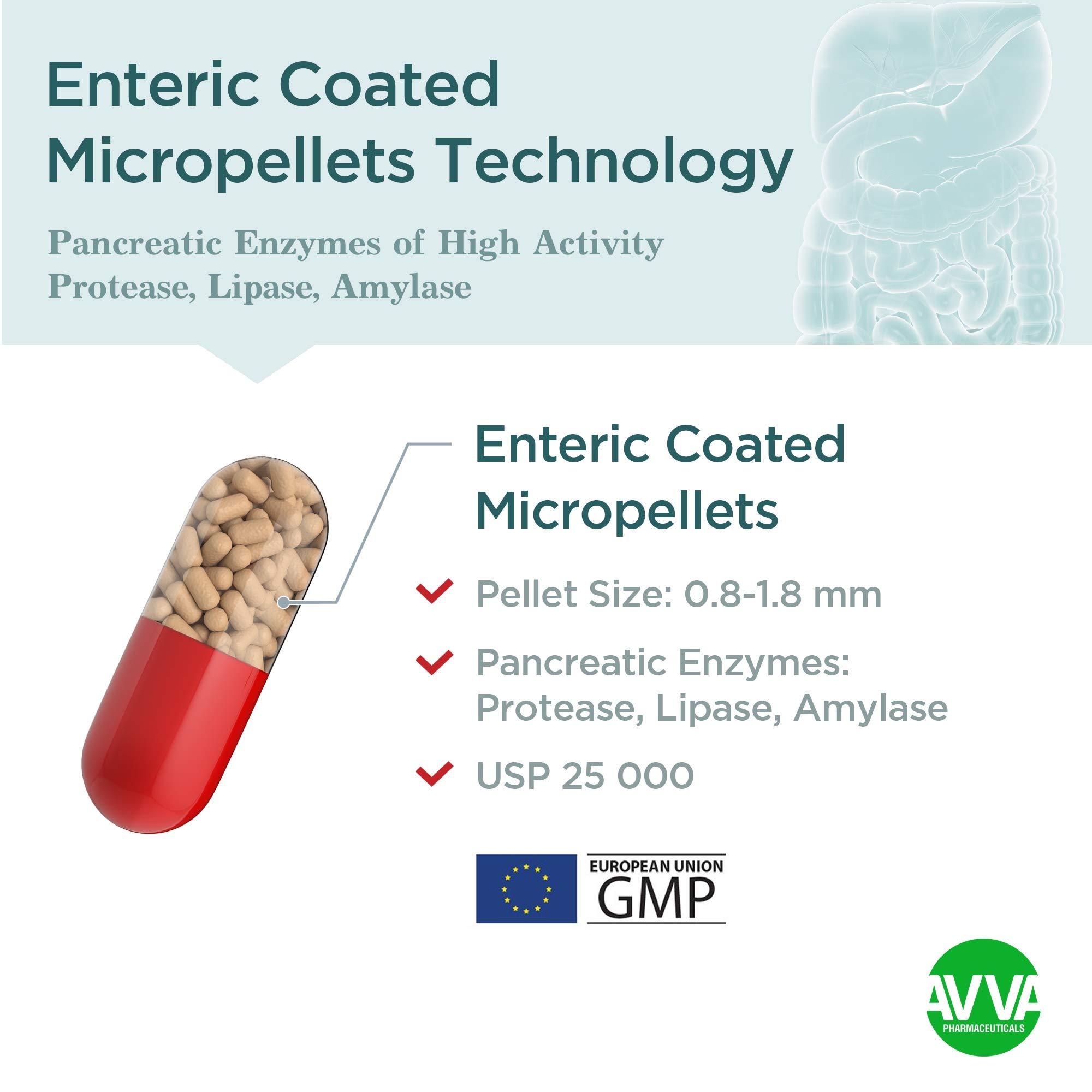 Micrazym Micrazym AVVA Pharm Pancreatic Enzymes - 25,000 USP Effective Pancreatic Enzyme Supplements - Digestive Enzymes for Digestion - 50 Fast-Acting Capsules with Amylase, Lipase and Protease