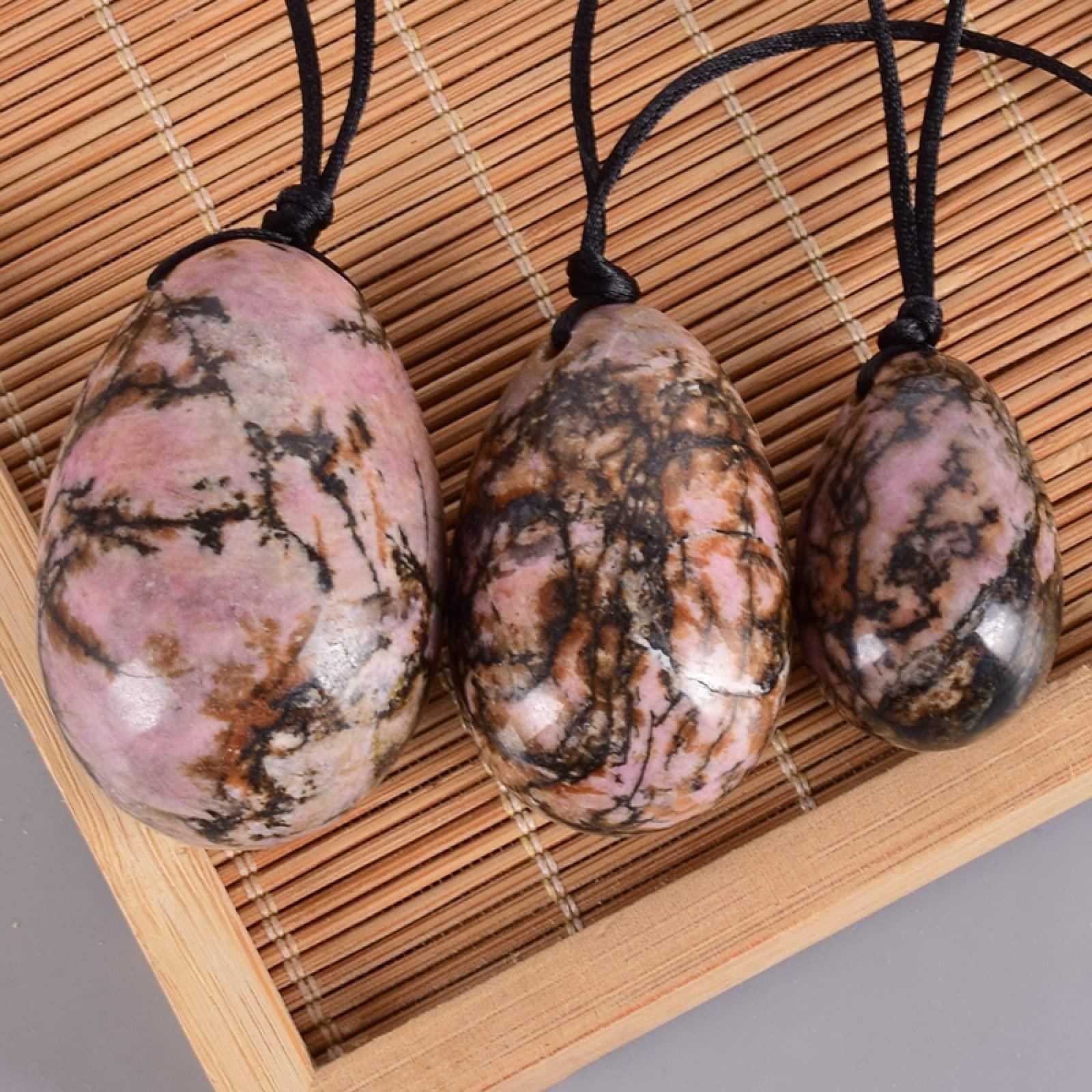 MiZuh Yoni Egg Set Jade Egg Set Drill Natural Rhodonite Yoni Egg Mineral Quartz Healing Massage Ball Kegel Exercise,30x20 Mm