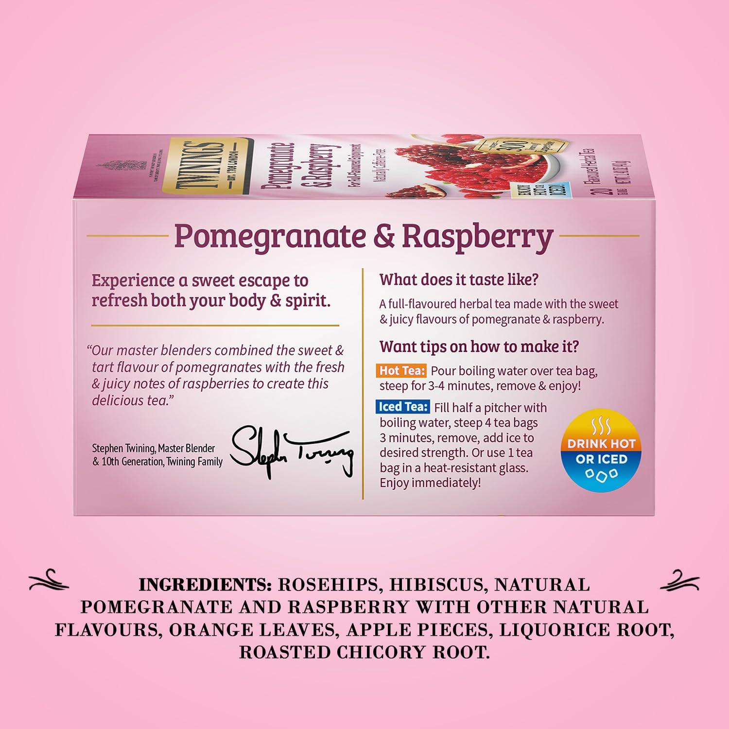 Twinings Twinings Pomegranate & Raspberry Tea - Naturally Caffeine-Free Herbal Tea Bags Individually Wrapped, 20 Count