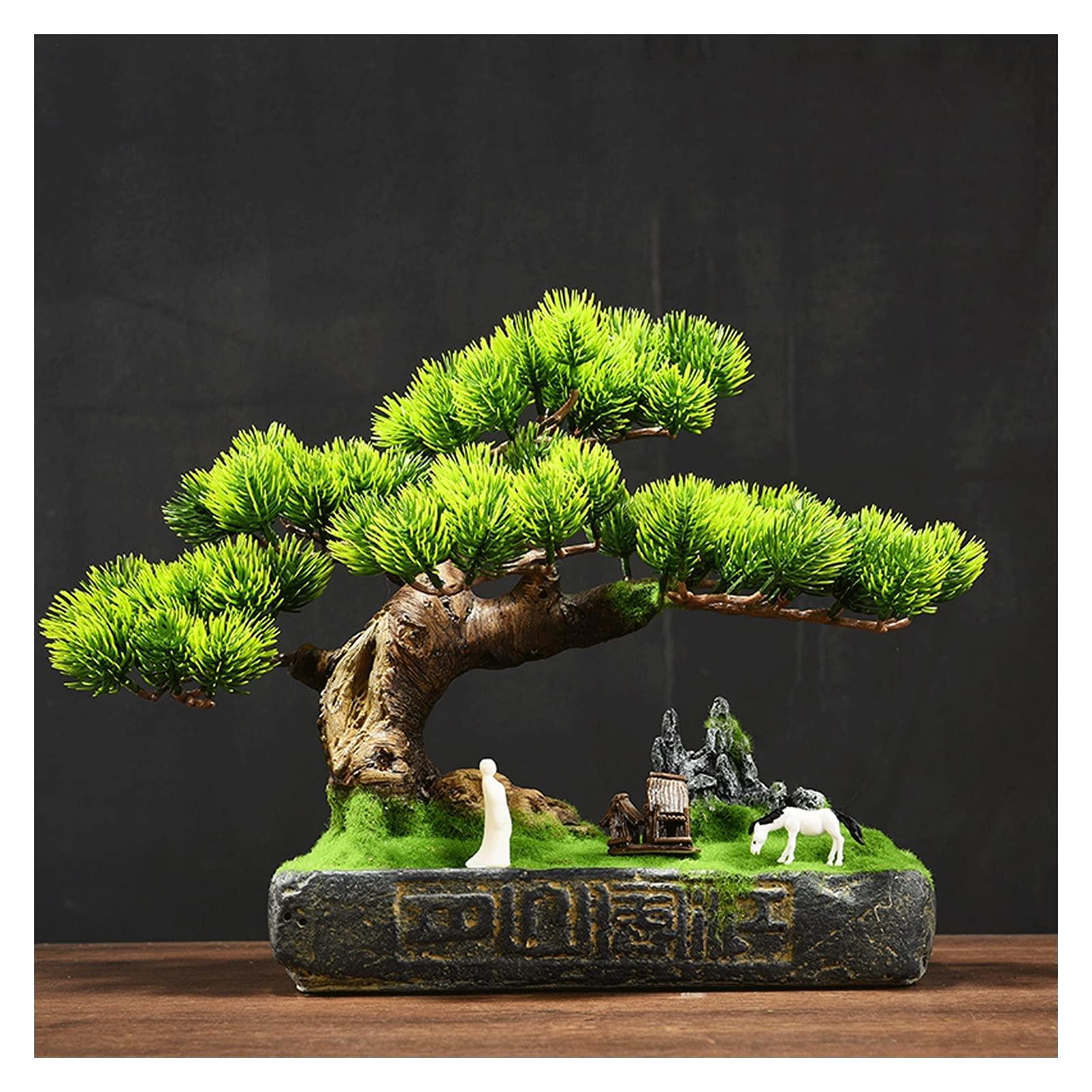 HASMI Fake Plants Artificial Bonsai Pine Tree Fake Plants Room Decor for Bedroom Aesthetic and Home Farmhouse Bathroom Decor, Height 11 Inchwith Cleaning Brush Bonsai Tree