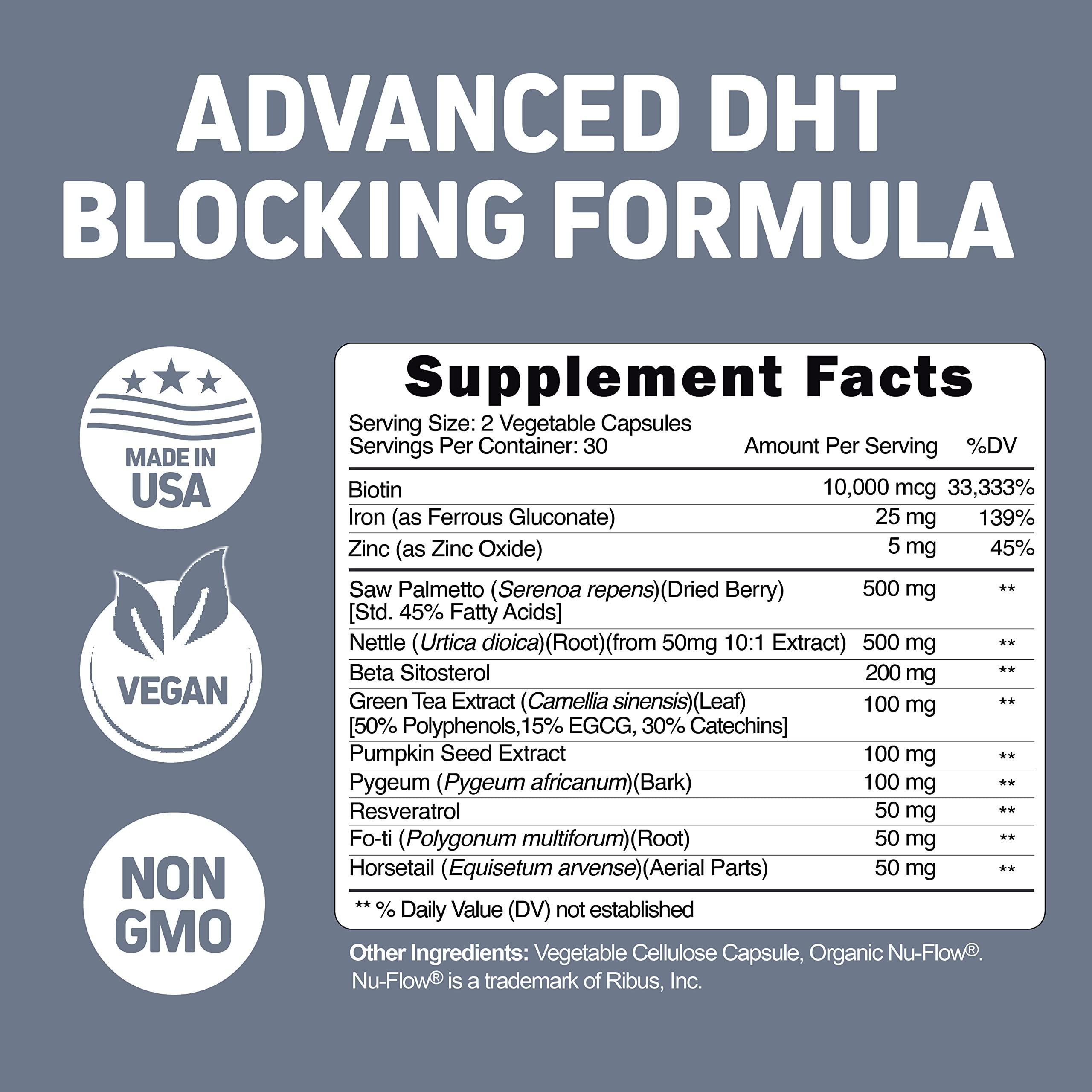 Herbtonics Foli-Tonic DHT Blocker & Hair Loss Supplement | Hair Thinning Treatment & Promotes Healthy Thicker Hair Growth - Prostate Support Supplement for Men\'s Health - Saw Palmetto & Beta Sitosterol Formula