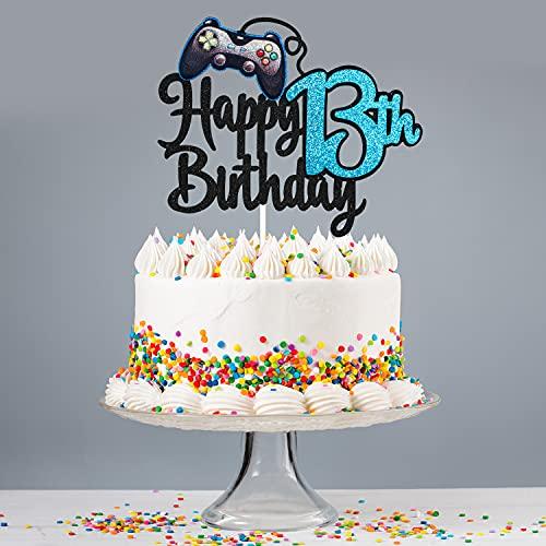 LHCING Video Game Happy 13th Birthday Cake Topper - Video Game Boy's 13th Birthday Party Blue Cake Supplies - Game On Level Up Winner Party Decoration